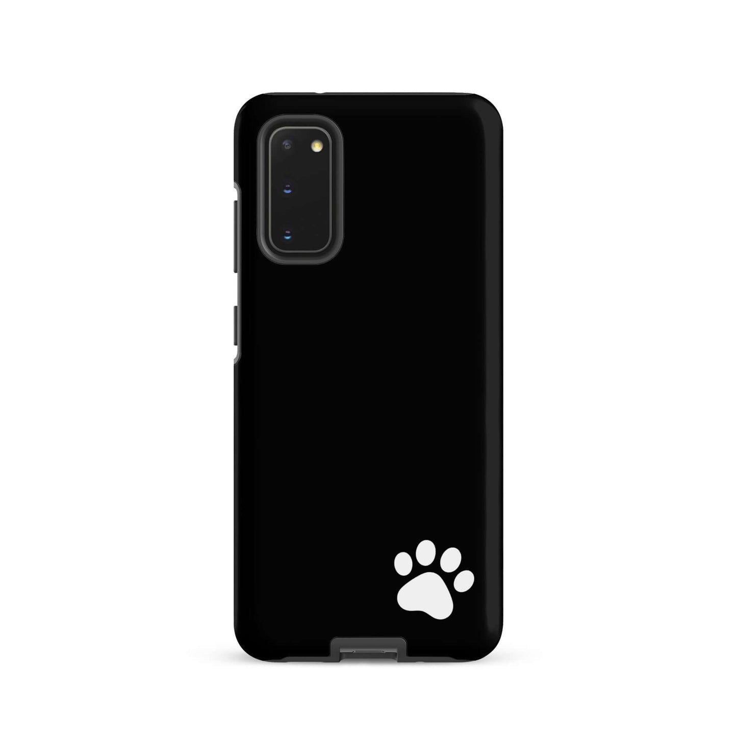 Phone Case for Samsung Galaxy with white paw print on black background, minimalist design, animal lover accessory.