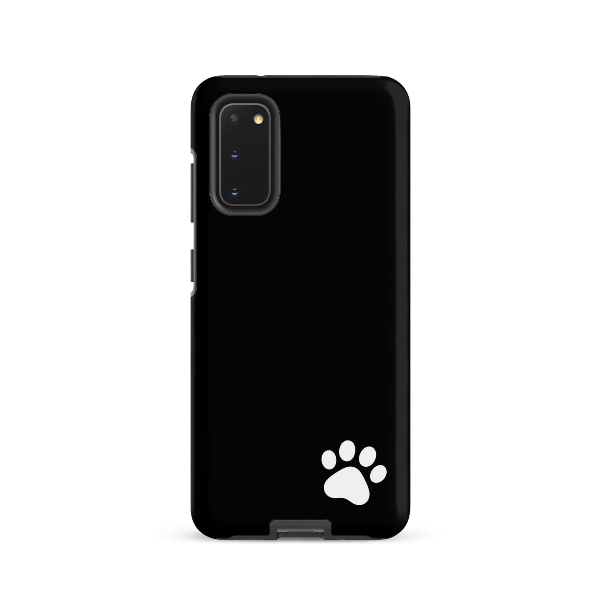 Phone Case for Samsung Galaxy with white paw print on black background, minimalist design, animal lover accessory.