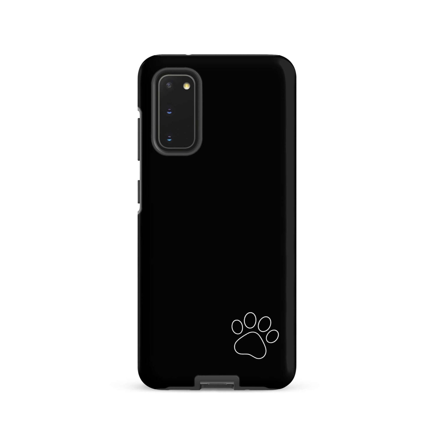 Phone Case for Samsung Galaxy featuring black design with white paw print, offering minimalist style and tough protection.