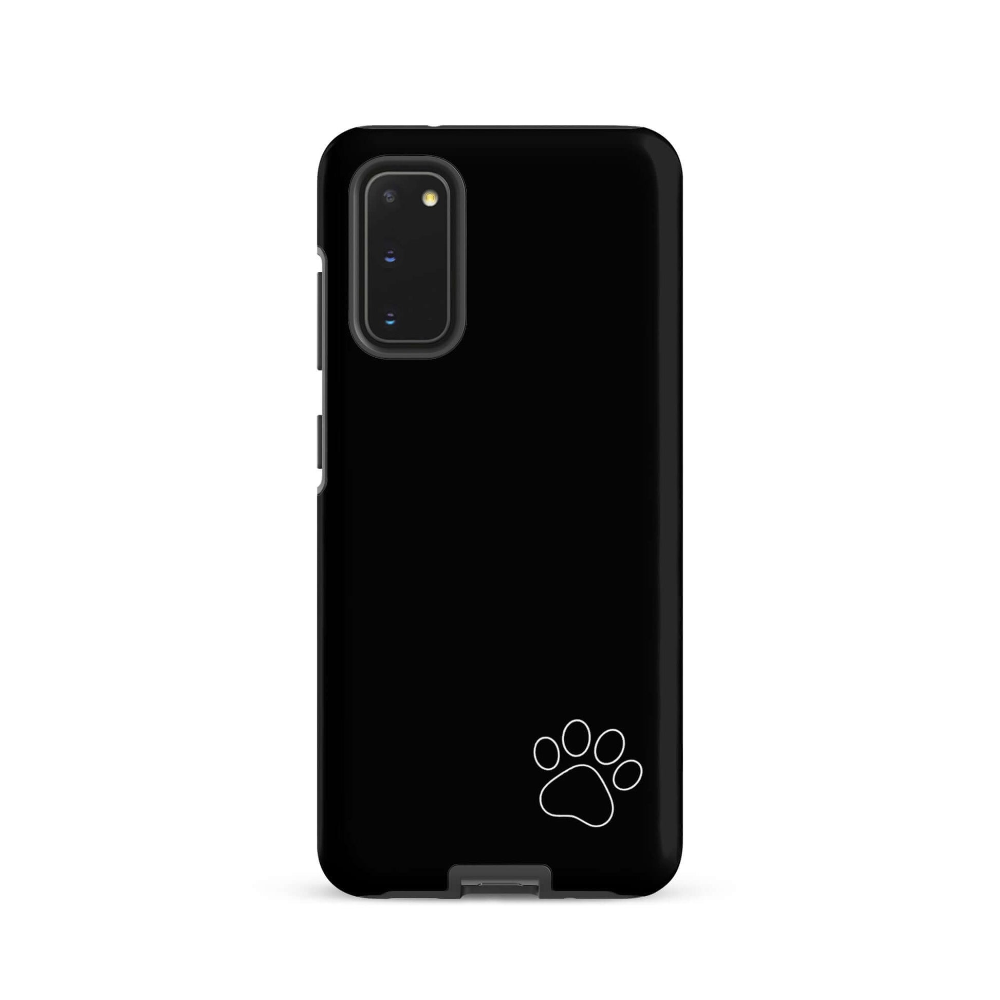 Phone Case for Samsung Galaxy featuring black design with white paw print, offering minimalist style and tough protection.