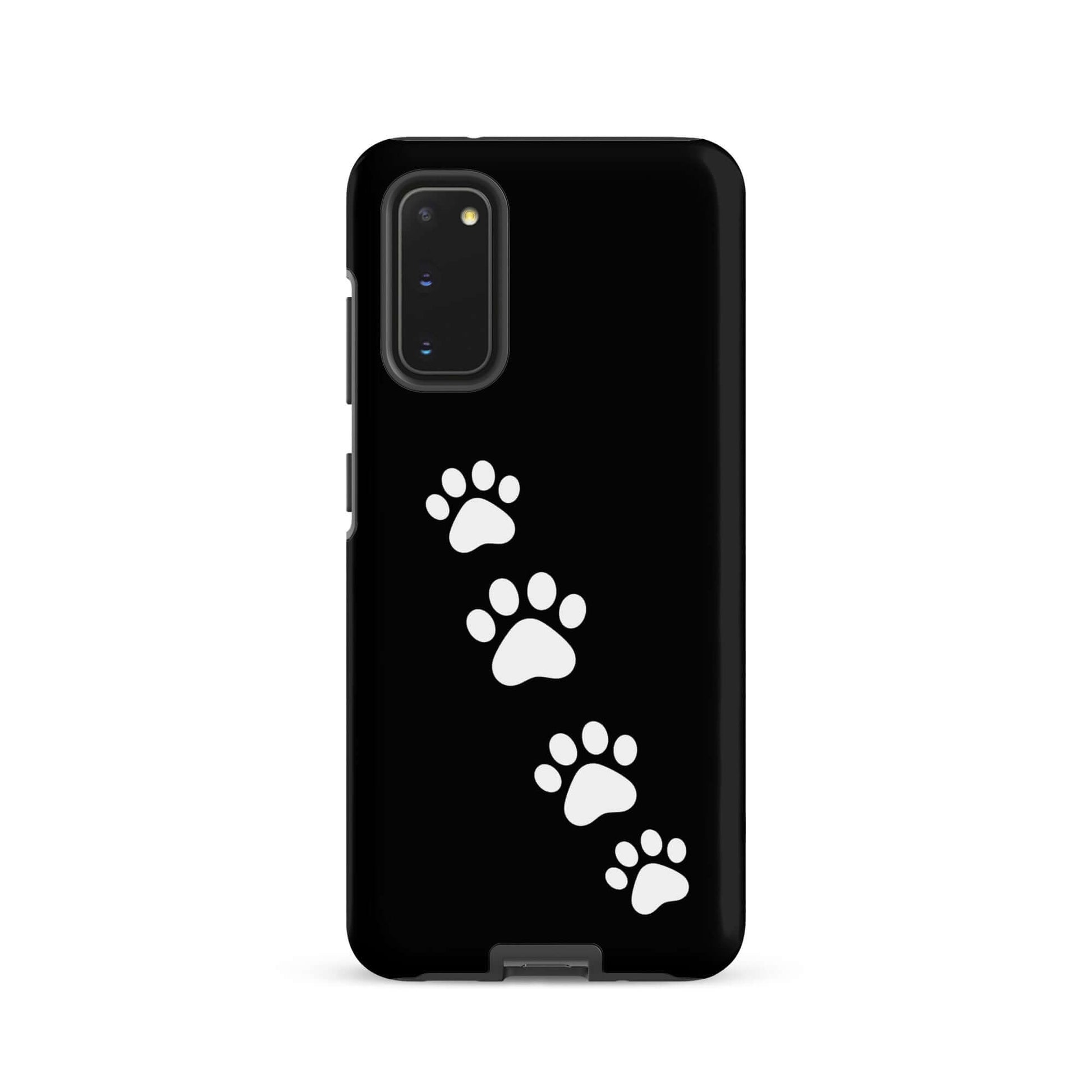 Phone case with white paw-print trail for Samsung Galaxy, perfect for pet lovers seeking a playful and modern design.