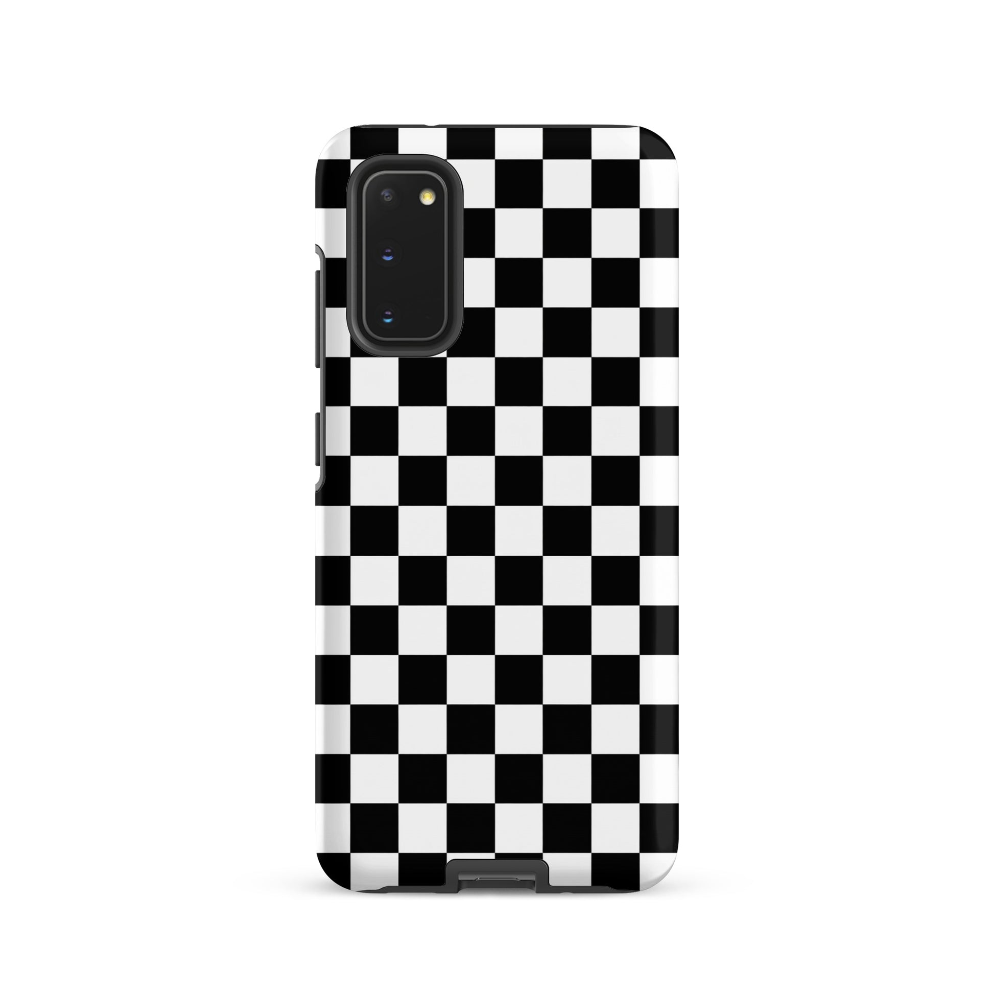 Bold checkered Phone Case for Samsung Galaxy with black and white racing pattern, designed for durability and style.