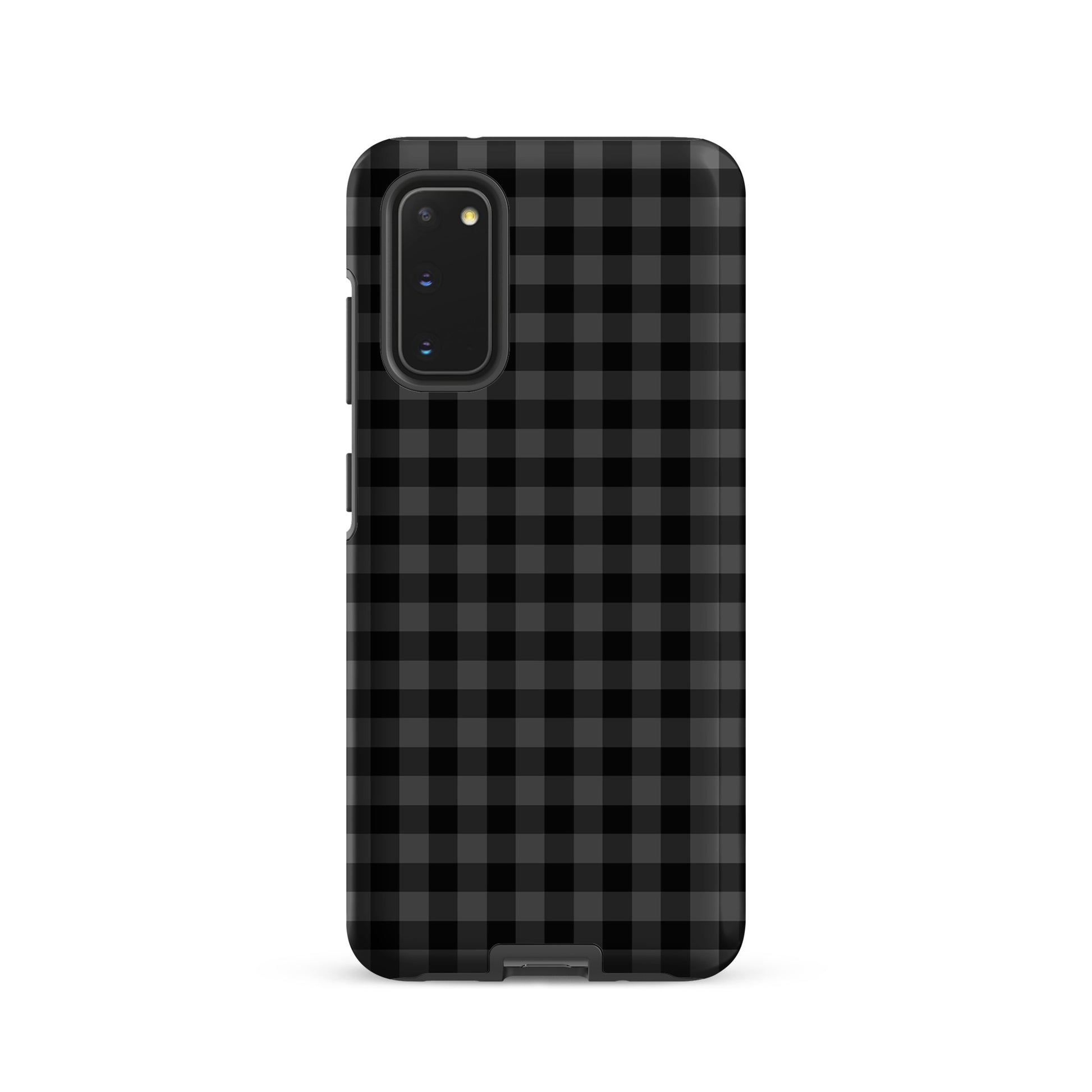 Phone Case for Samsung Galaxy with black-and-charcoal gingham pattern, offering stylish protection and upscale craftsmanship.