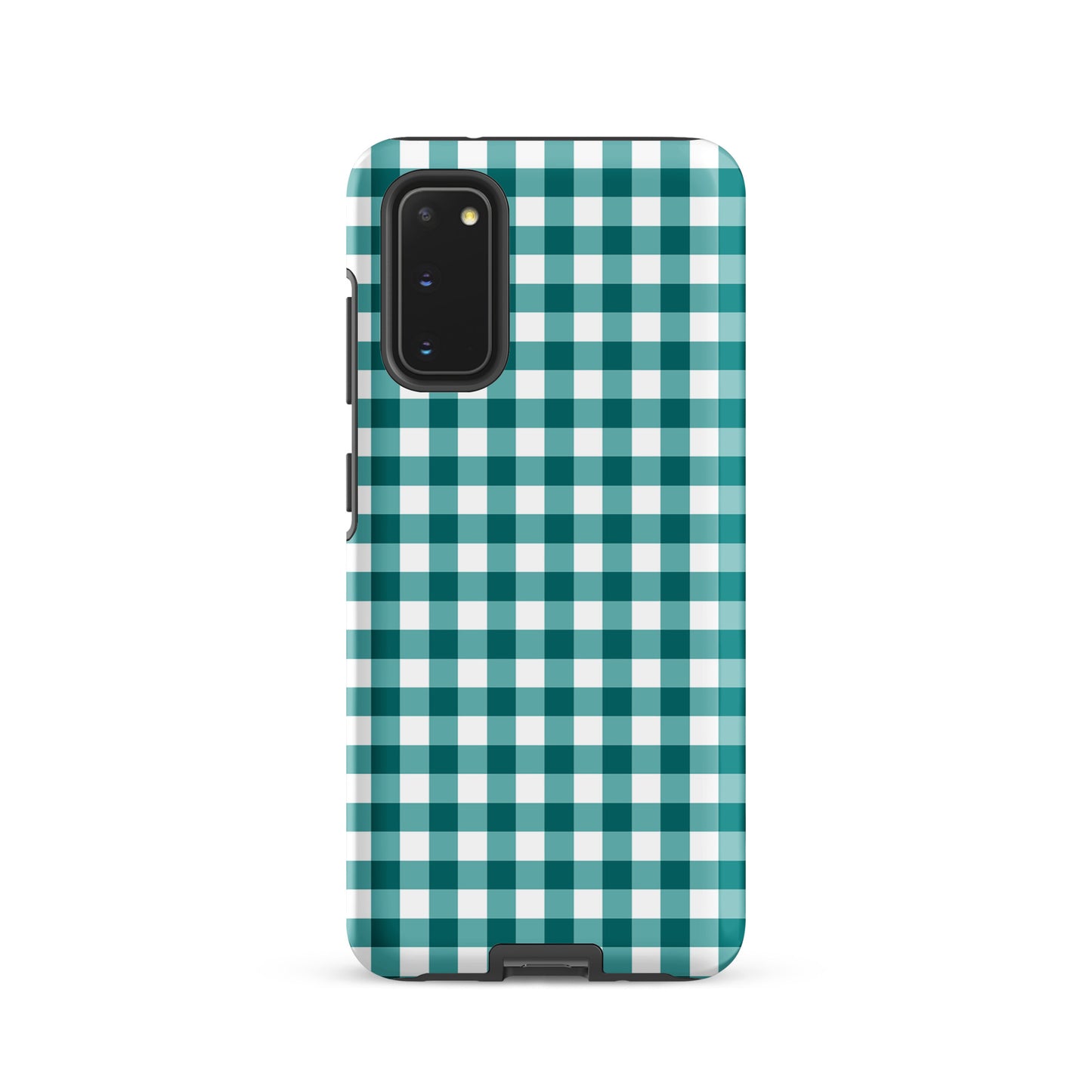 Phone Case for Samsung Galaxy with teal and white gingham pattern, offering style and protection in a chic design.
