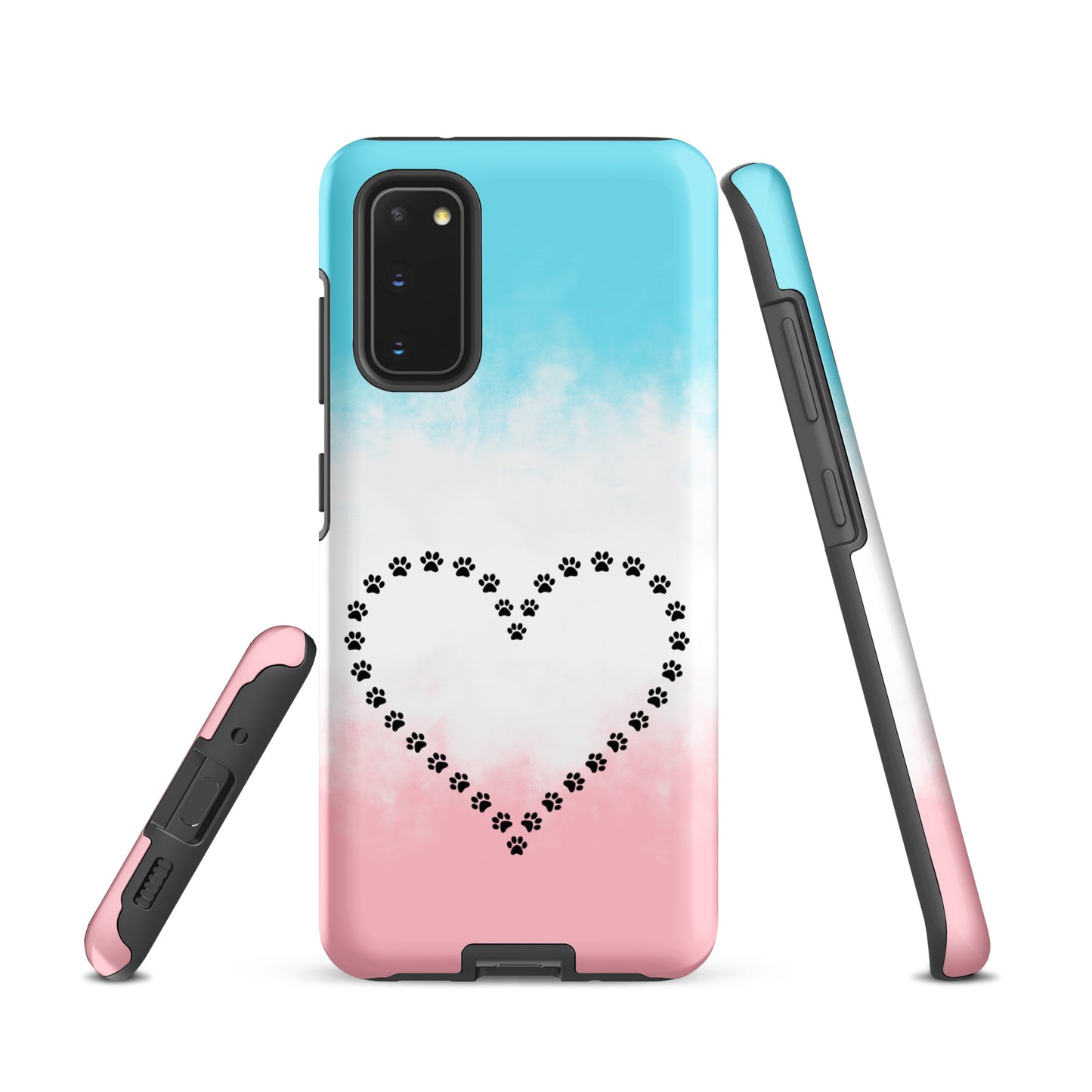Phone Case for Samsung Galaxy with paw print heart design in pastel colors, perfect for pet lovers seeking style and protection.
