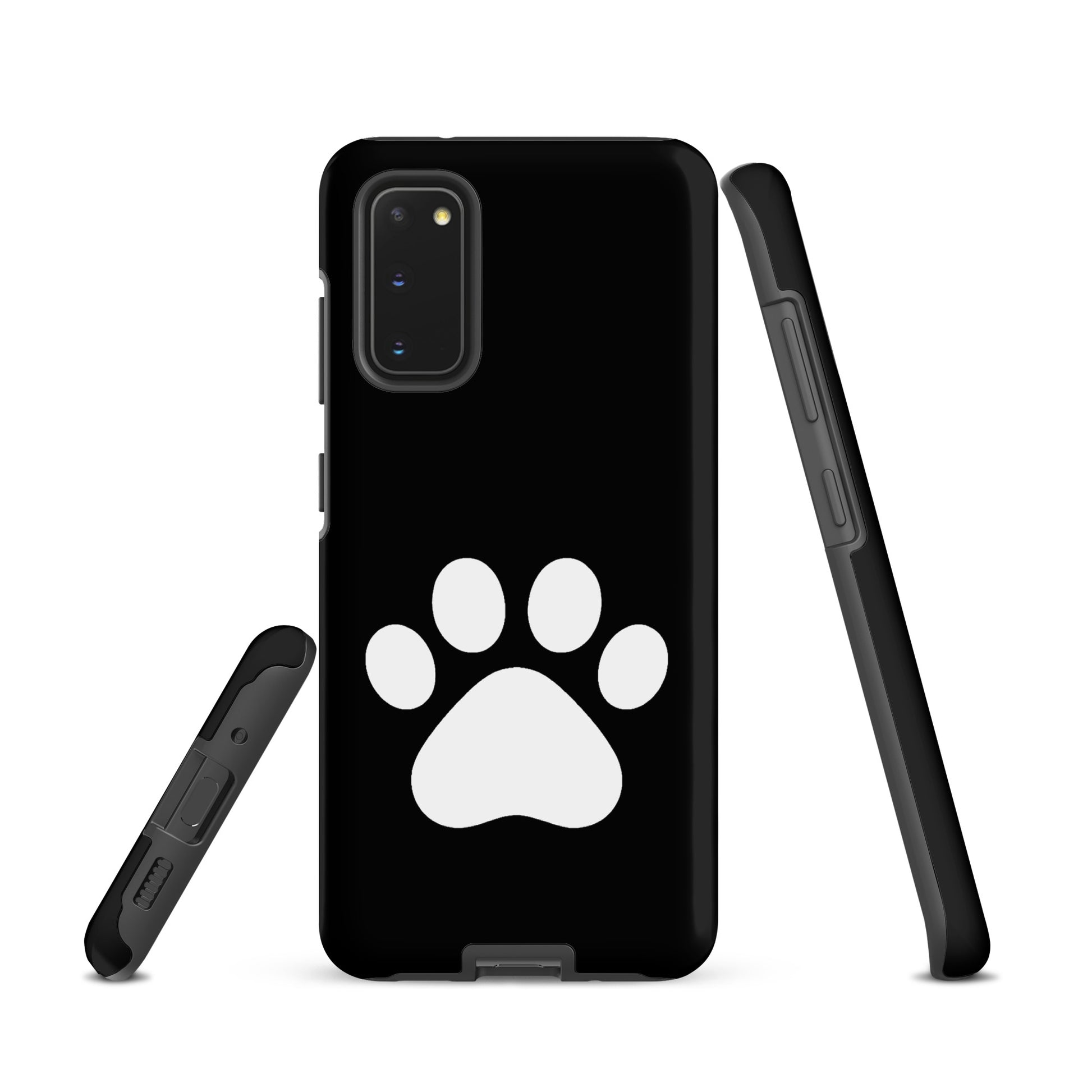 Phone Case for Samsung Galaxy with paw print design for pet lovers, featuring minimalist cat and dog charm, black and white style.