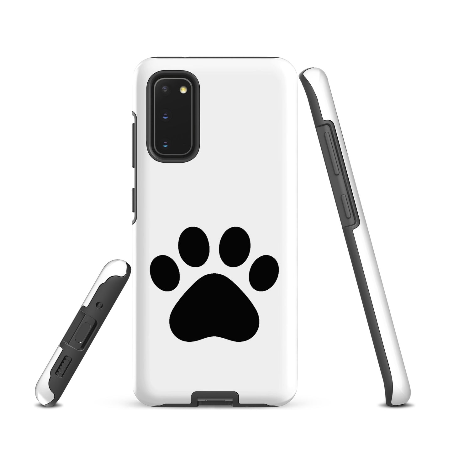 Phone Case for Samsung Galaxy with minimalist paw print design for pet lovers, featuring sleek black and white pattern for cat and dog owners.
