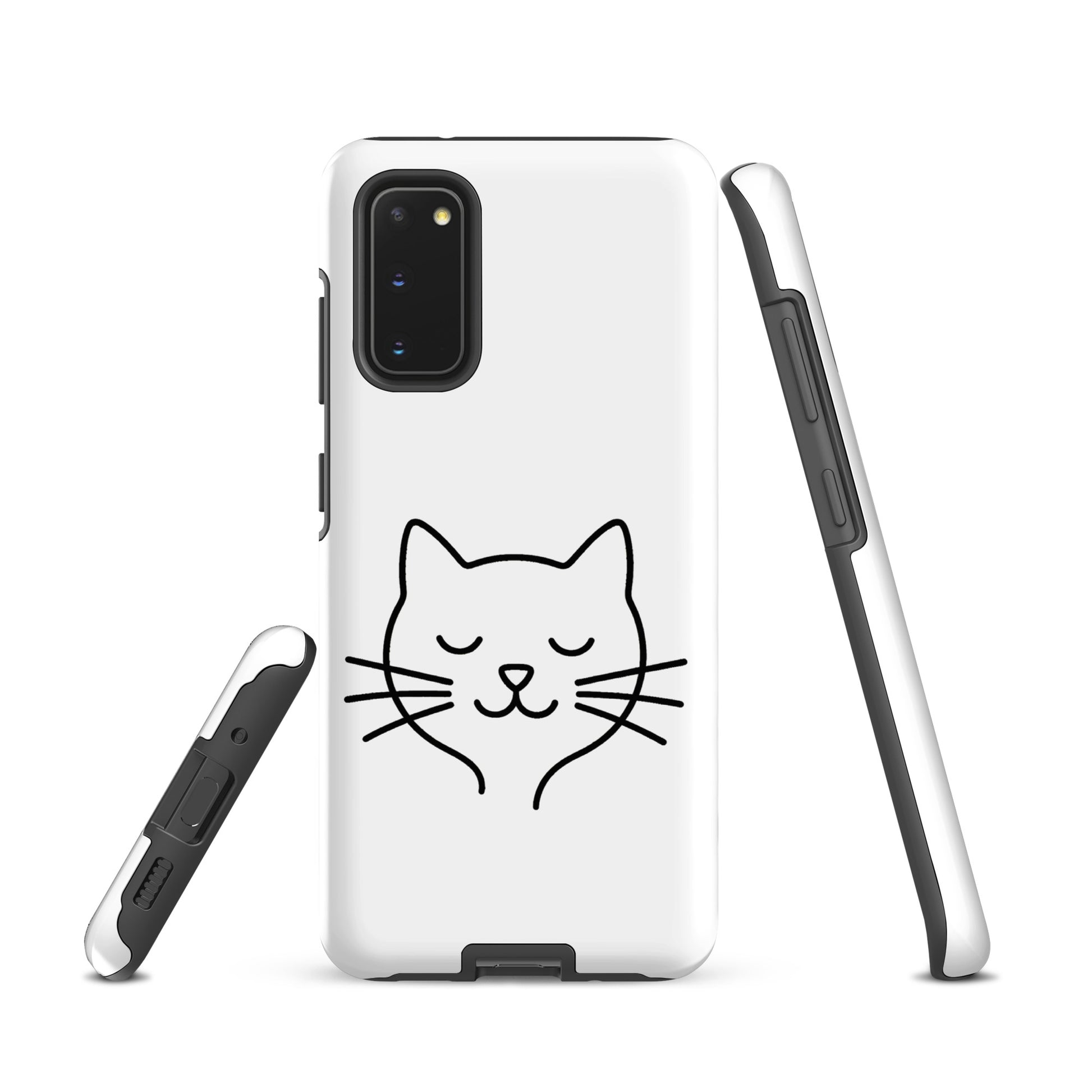 Phone Case for Samsung Galaxy with minimalist cat line art design showcasing feline face and whiskers, perfect for cat lovers.