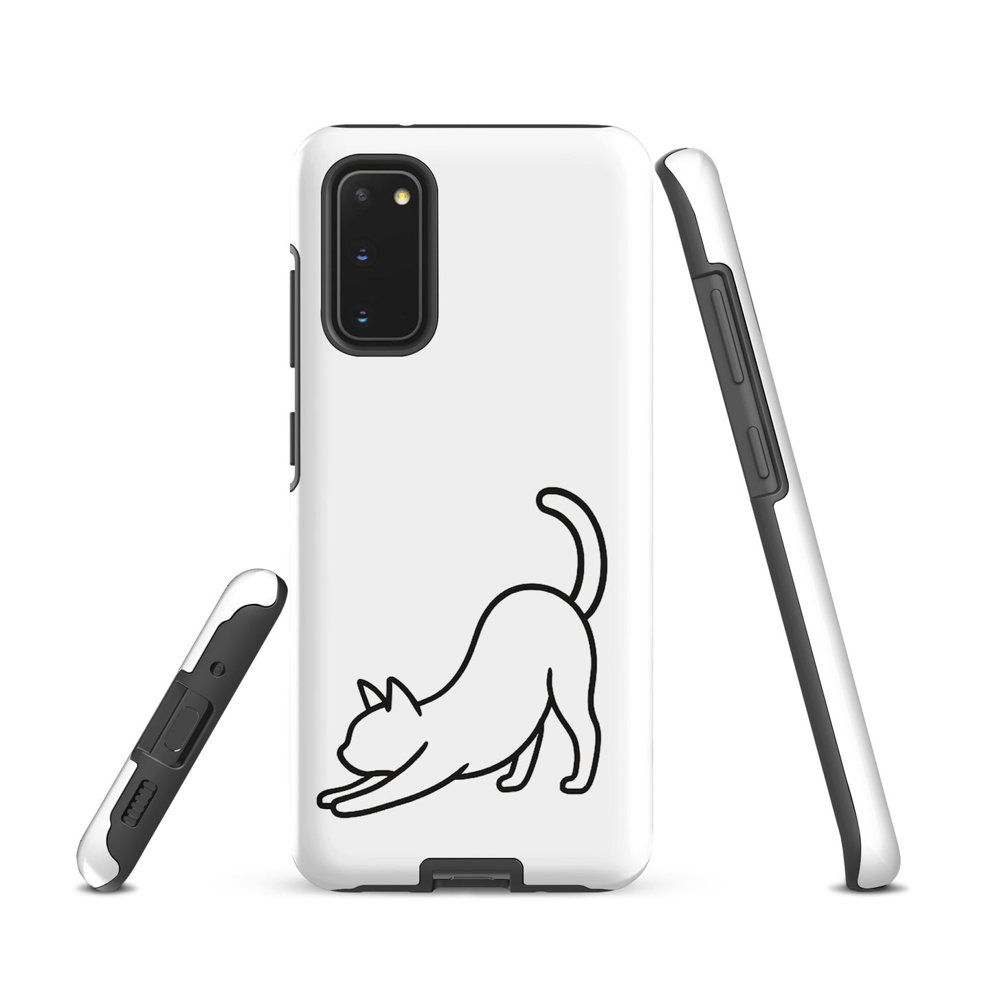 Phone Case for Samsung Galaxy with minimalist stretching cat design for impact protection and cat lovers.