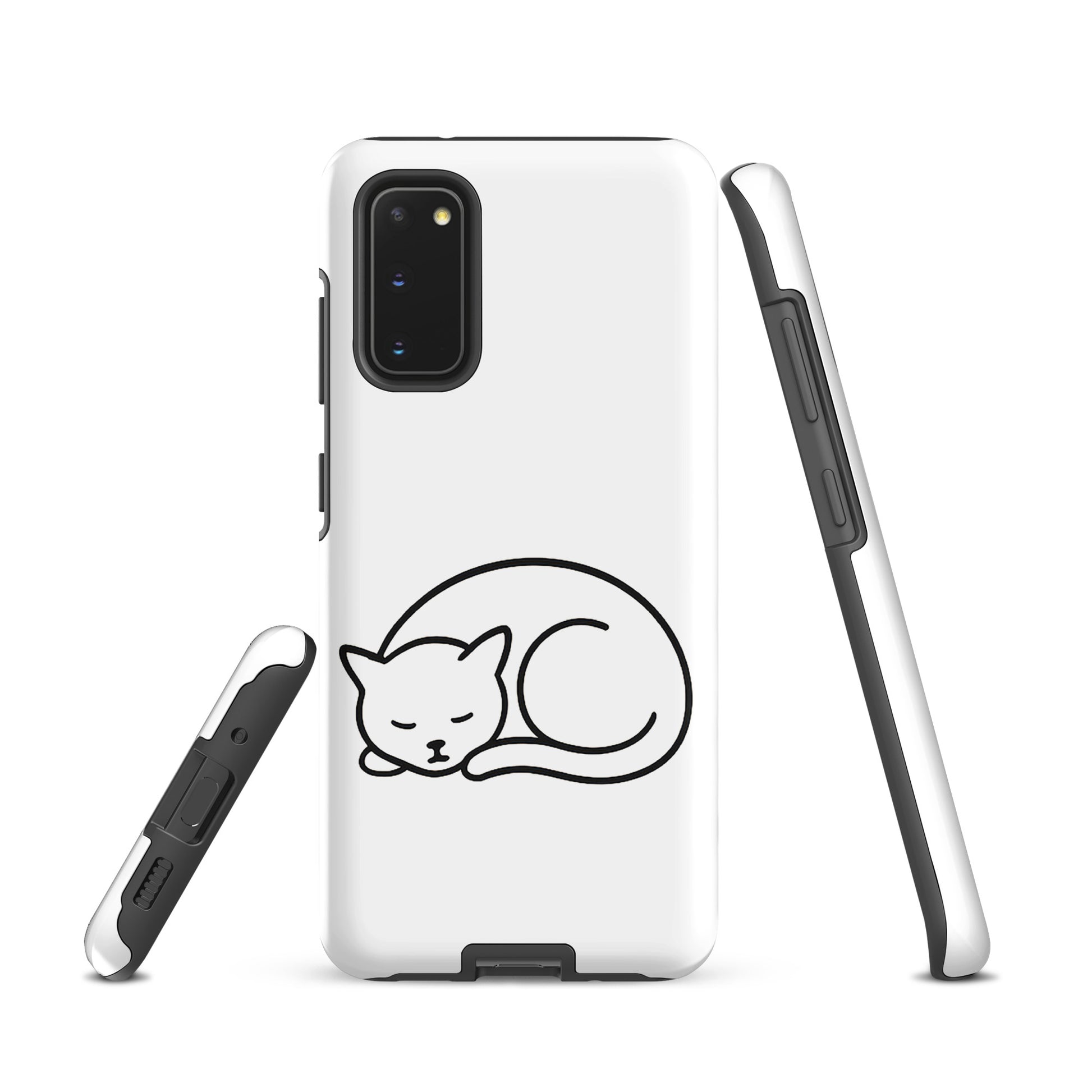 Phone Case for Samsung Galaxy with minimalist curled-up cat design, offering dual-layer protection for cat lovers.
