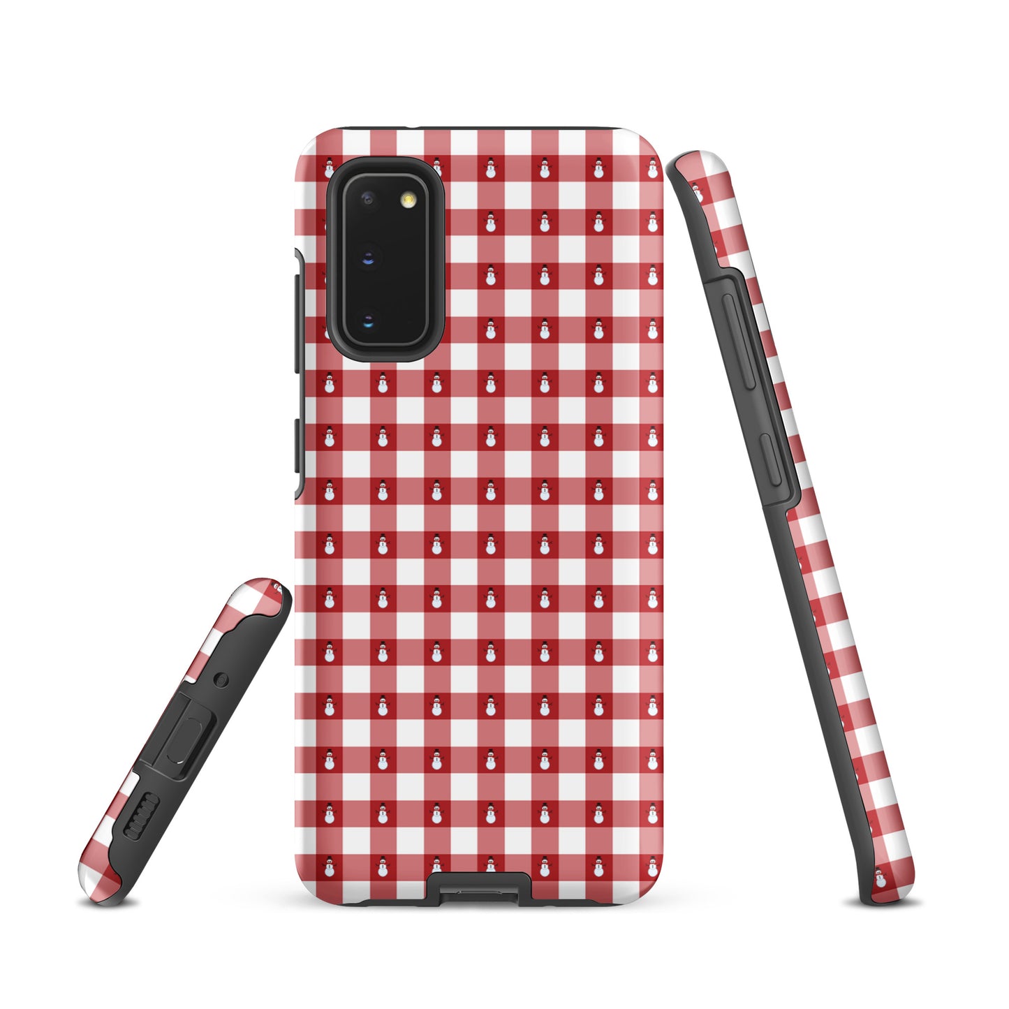 Phone Case for Samsung Galaxy with red-and-white gingham snowman winter design, offering holiday charm and rugged protection.