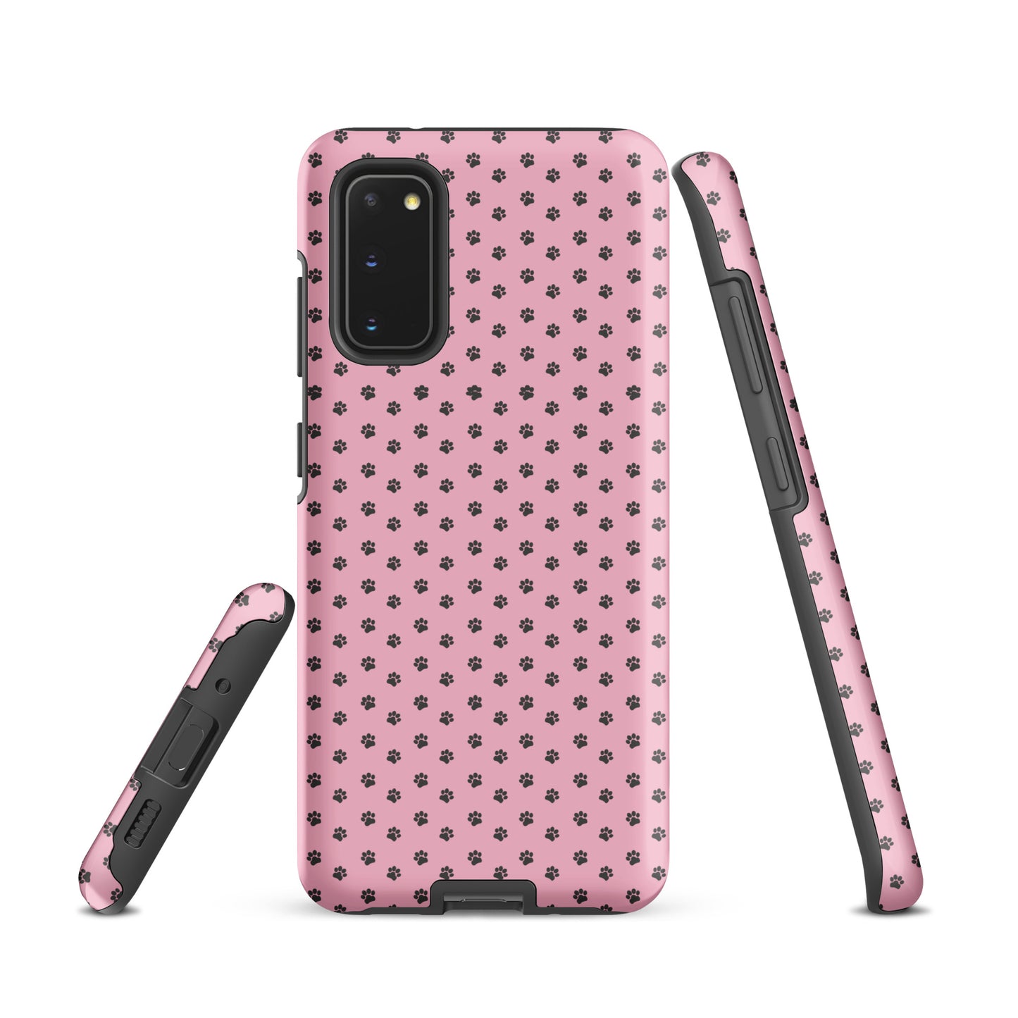 Phone Case Samsung Galaxy with pink paw-print design, playful and protective.