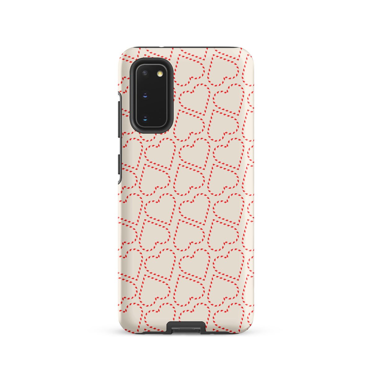 Phone Case for Samsung Galaxy with holiday candy cane heart pattern in red and white, capturing festive and cozy seasonal vibes.