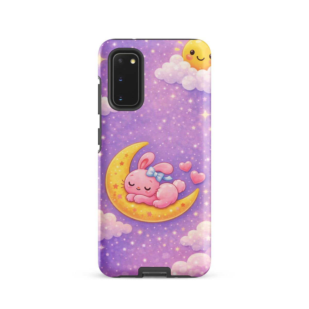 Phone Case for Samsung Galaxy - Cute, Cozy, Dreamy Bunny Moon Design with pink bunny on crescent moon and stars.