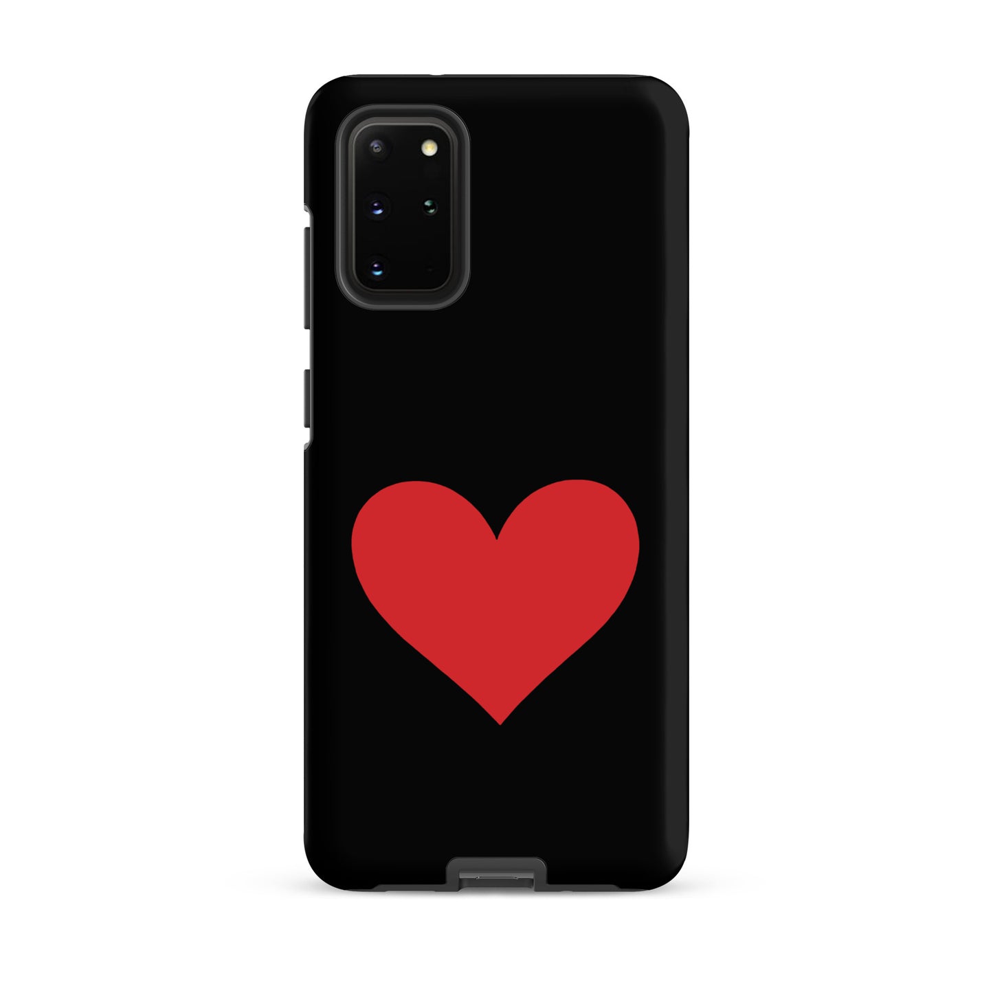 Phone Case for Samsung Galaxy featuring a bold red heart design on a sleek black background.