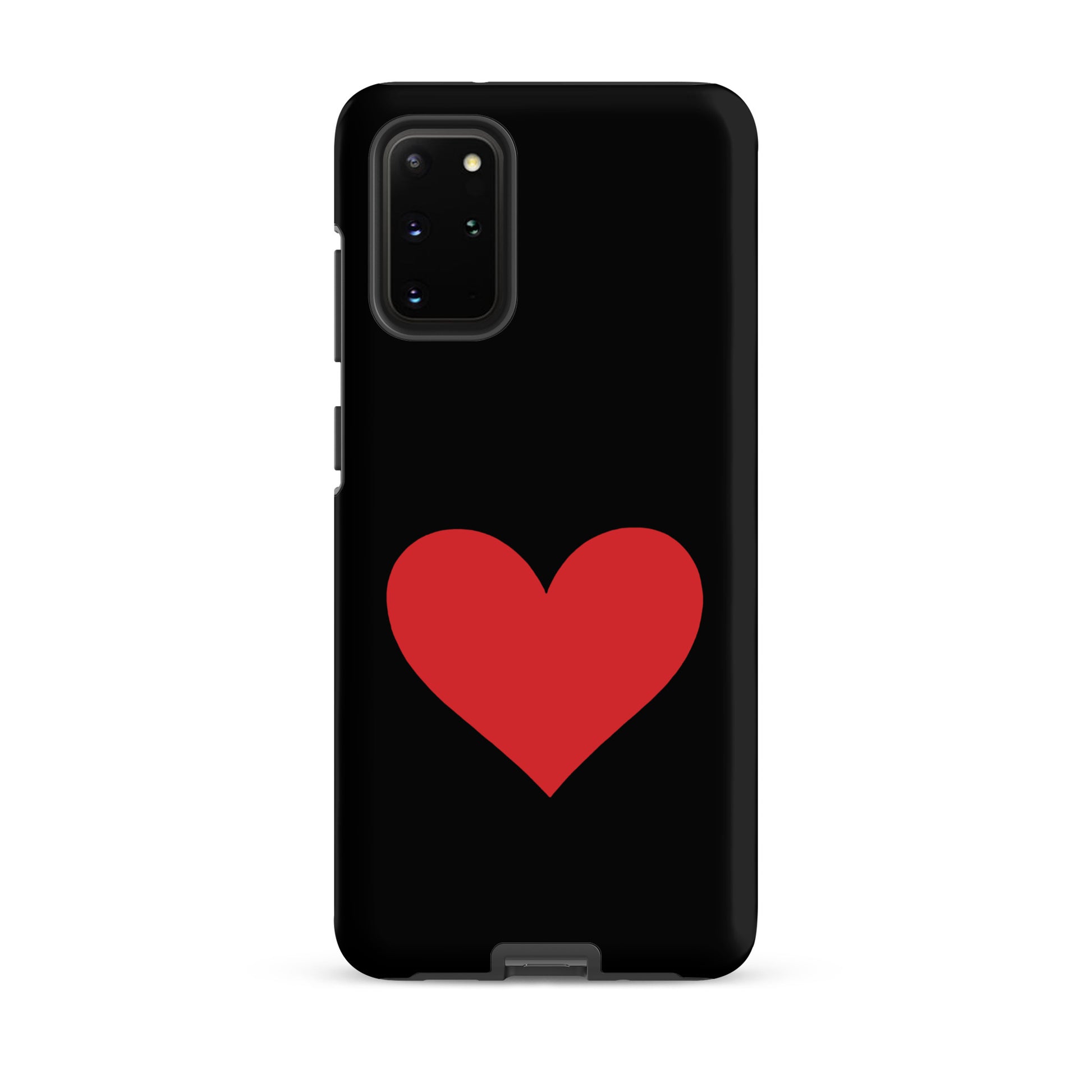Phone Case for Samsung Galaxy featuring a bold red heart design on a sleek black background.