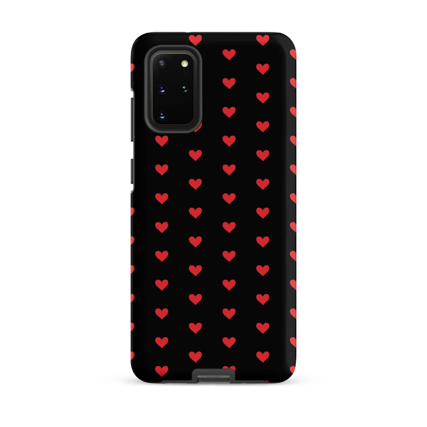 Phone Case for Samsung Galaxy with fiery red hearts pattern on black background.