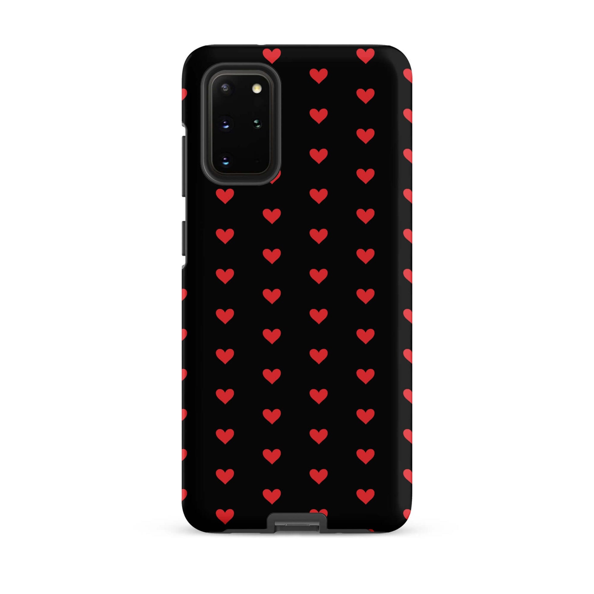 Phone Case for Samsung Galaxy with fiery red hearts pattern on black background.