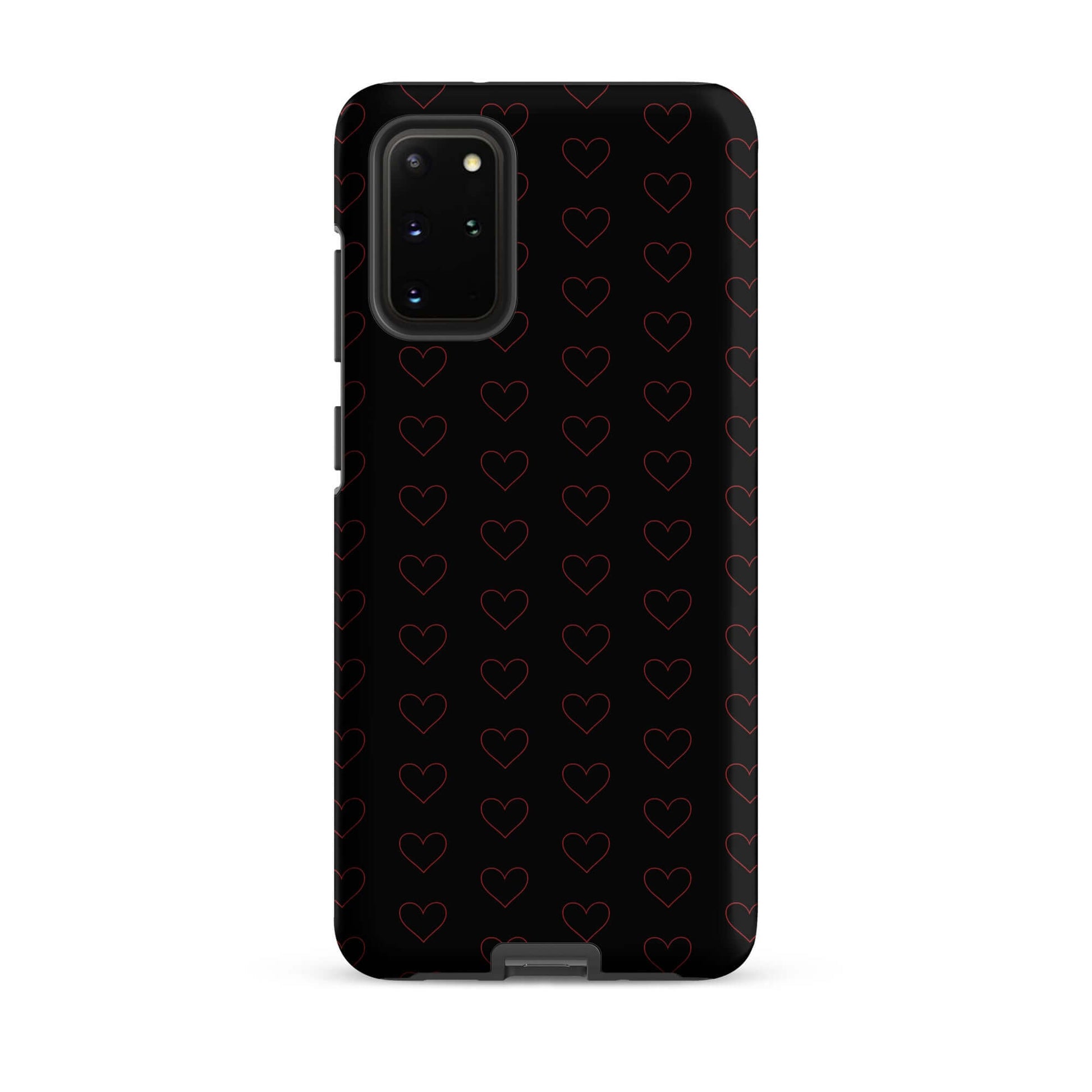 Phone Case for Samsung Galaxy featuring a stylish crimson heart pattern on a black background.
