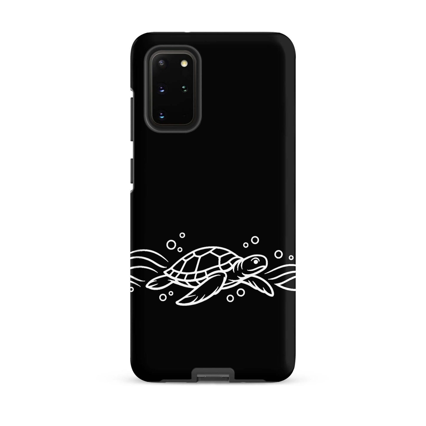 Phone Case for Samsung Galaxy featuring minimalist sea turtle design on a black background.