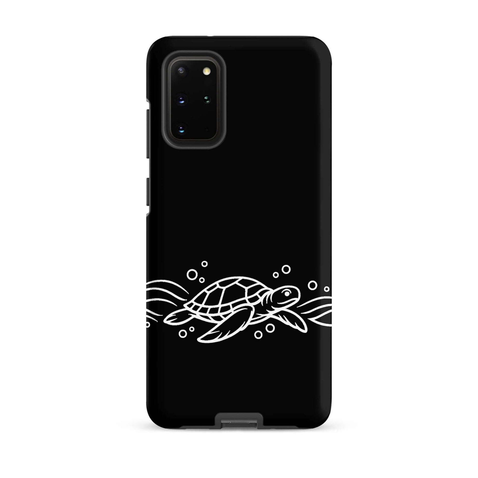 Phone Case for Samsung Galaxy featuring minimalist sea turtle design on a black background.