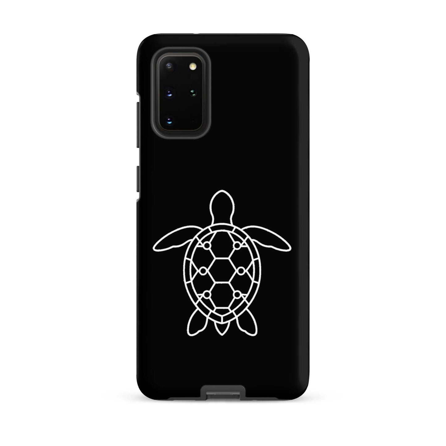 Phone case for Samsung Galaxy featuring a minimalist sea turtle silhouette design on a black background.