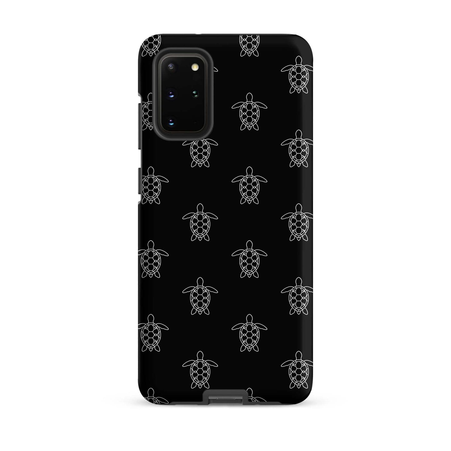 Phone Case for Samsung Galaxy featuring minimalist sea turtle pattern on a sleek black background.