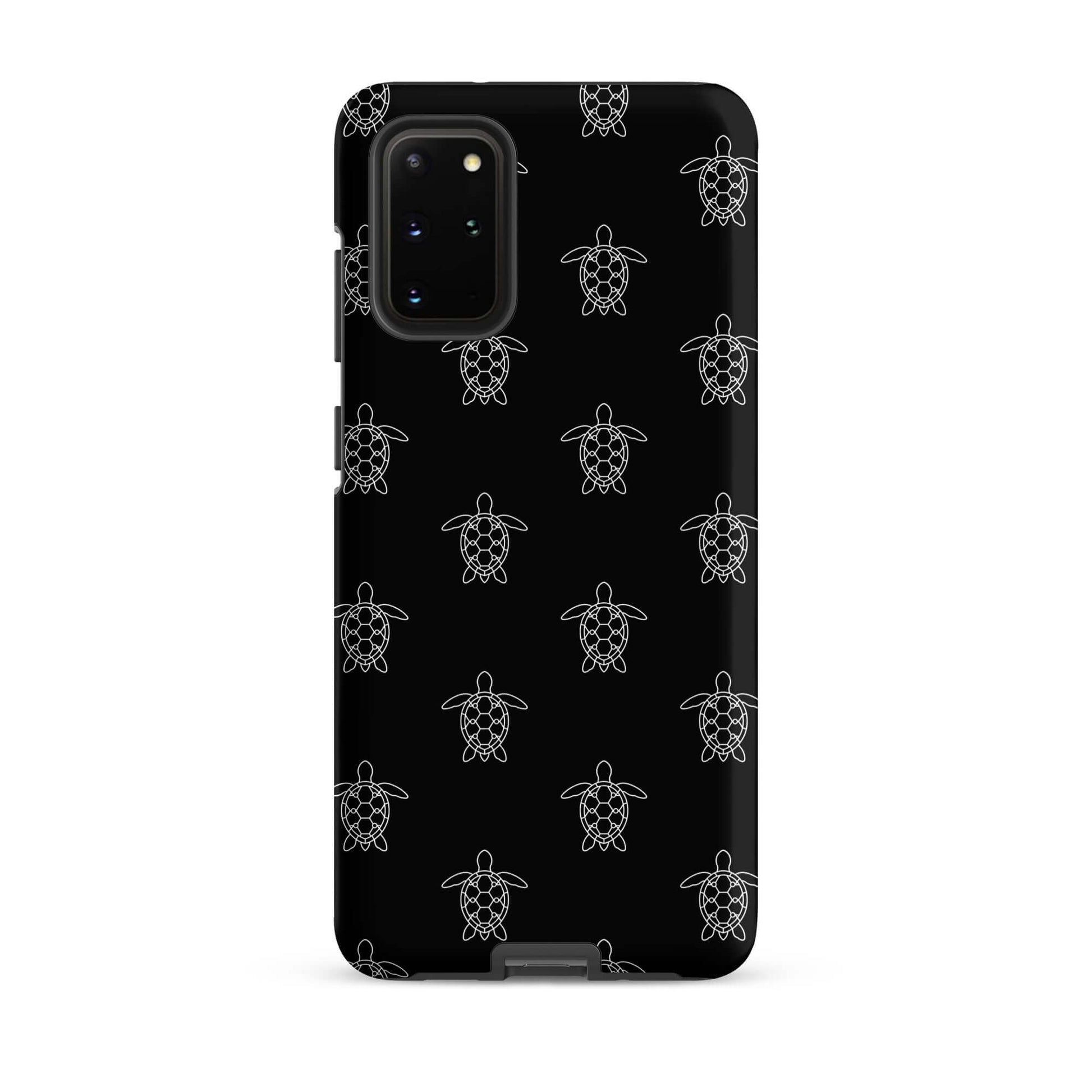 Phone Case for Samsung Galaxy featuring minimalist sea turtle pattern on a sleek black background.