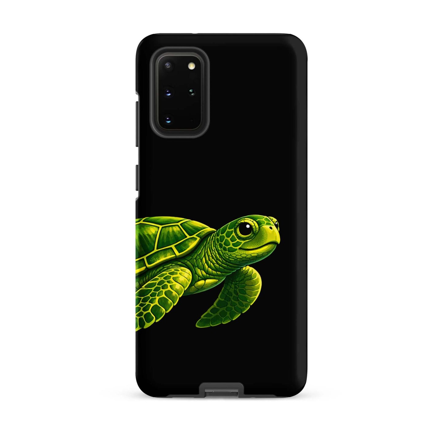 Phone case featuring a vibrant sea turtle design on a black background, perfect for Samsung Galaxy devices.