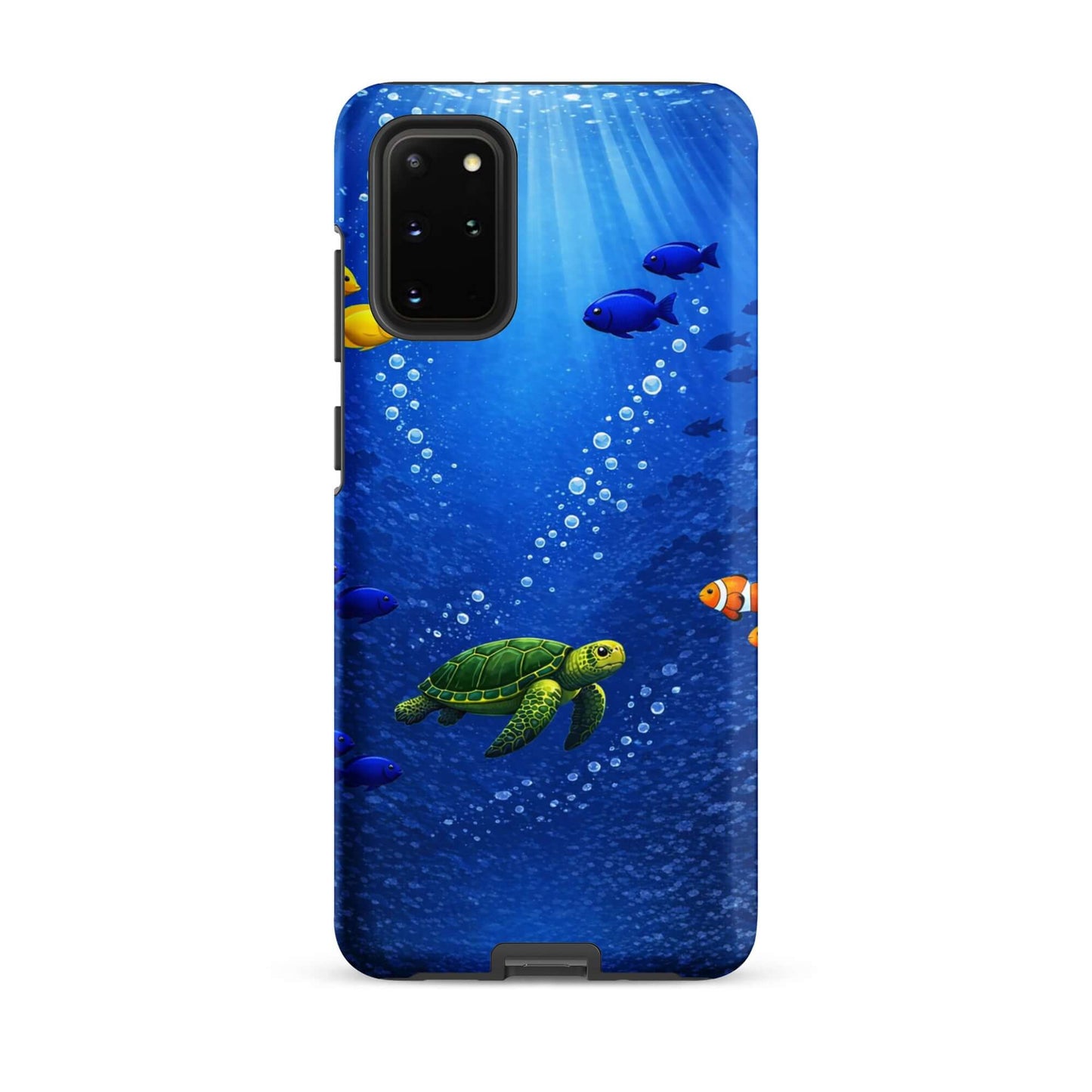 Phone Case for Samsung Galaxy featuring a colorful sea turtle and vibrant tropical fish design in deep blue water.