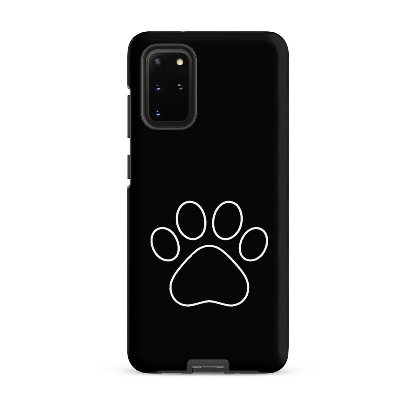 Phone Case for Samsung Galaxy with minimalist white paw print design on black background.