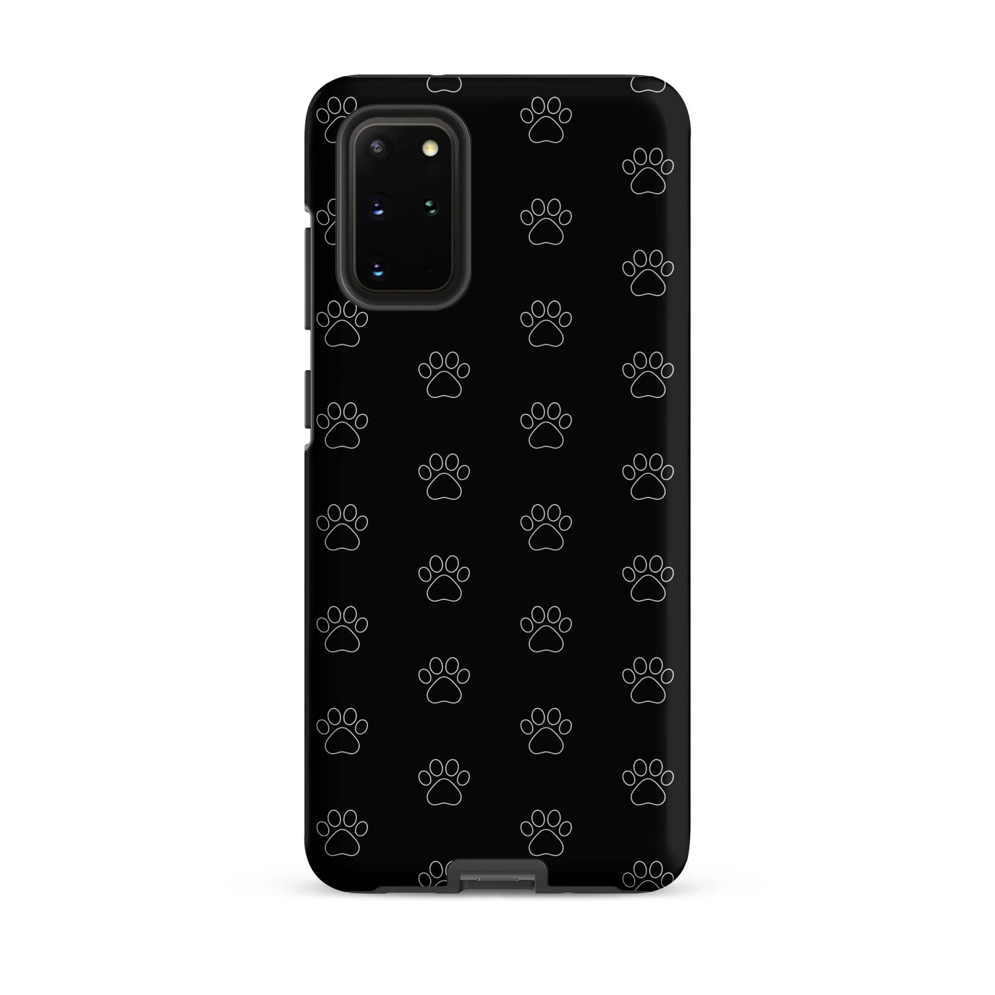 Phone Case for Samsung Galaxy featuring a black paw print pattern, perfect for pet lovers.