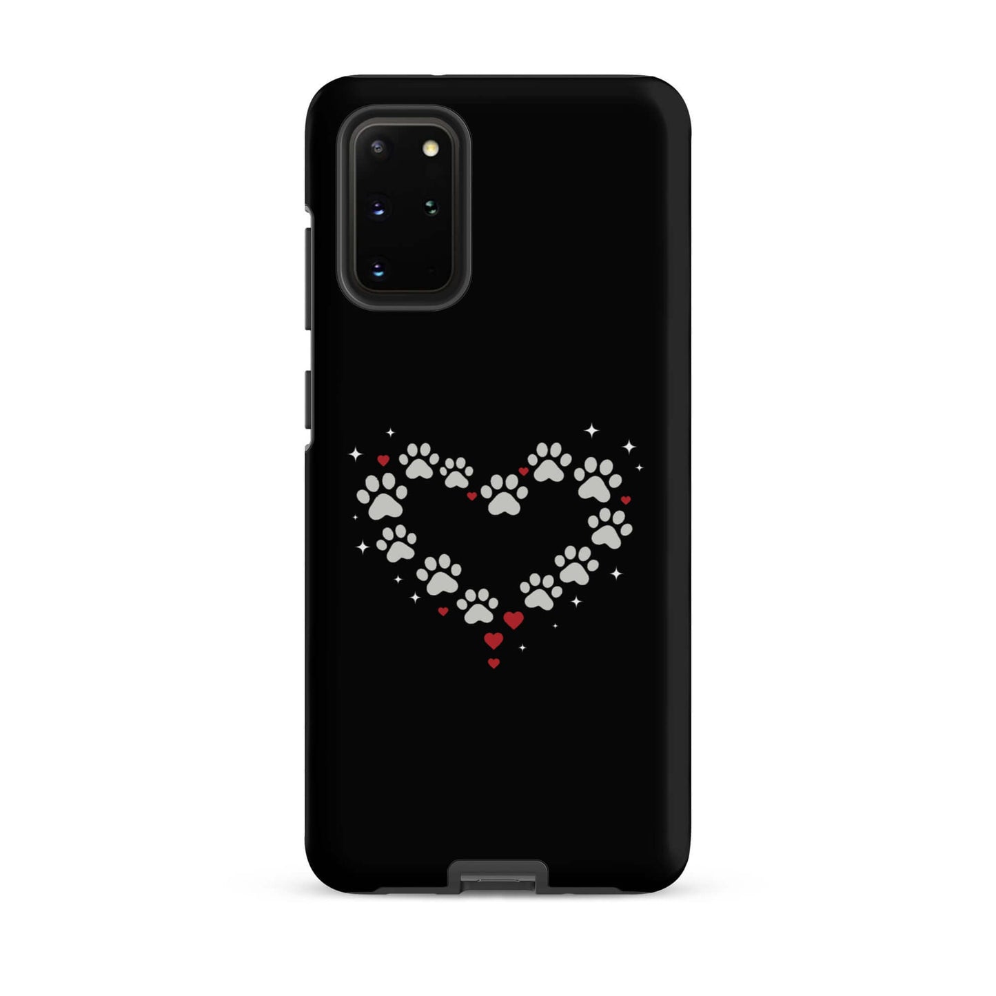 Phone Case for Samsung Galaxy with paw-print heart design on a black background.