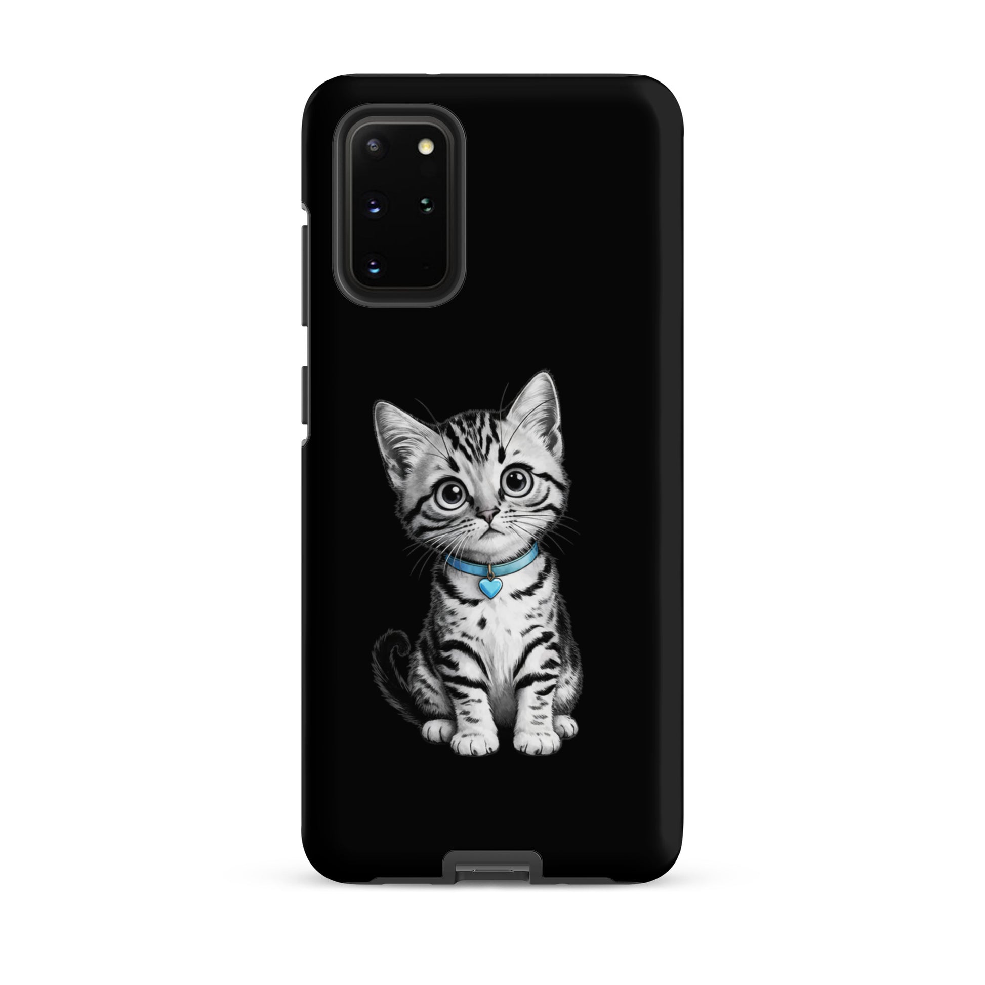 Phone Case for Samsung Galaxy with kitten sketch and blue heart charm