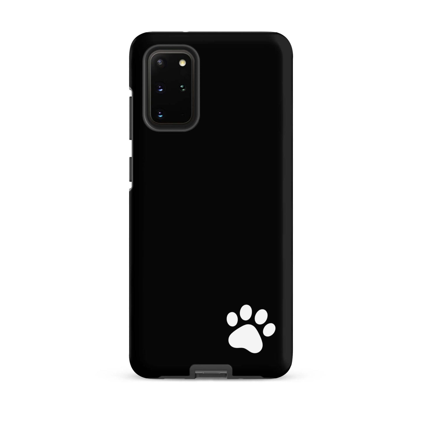 Black Phone Case for Samsung Galaxy with white paw print design, minimalist and tough.