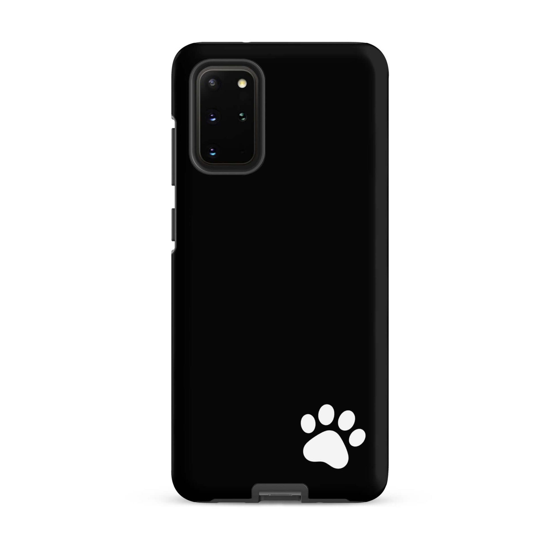 Black Phone Case for Samsung Galaxy with white paw print design, minimalist and tough.