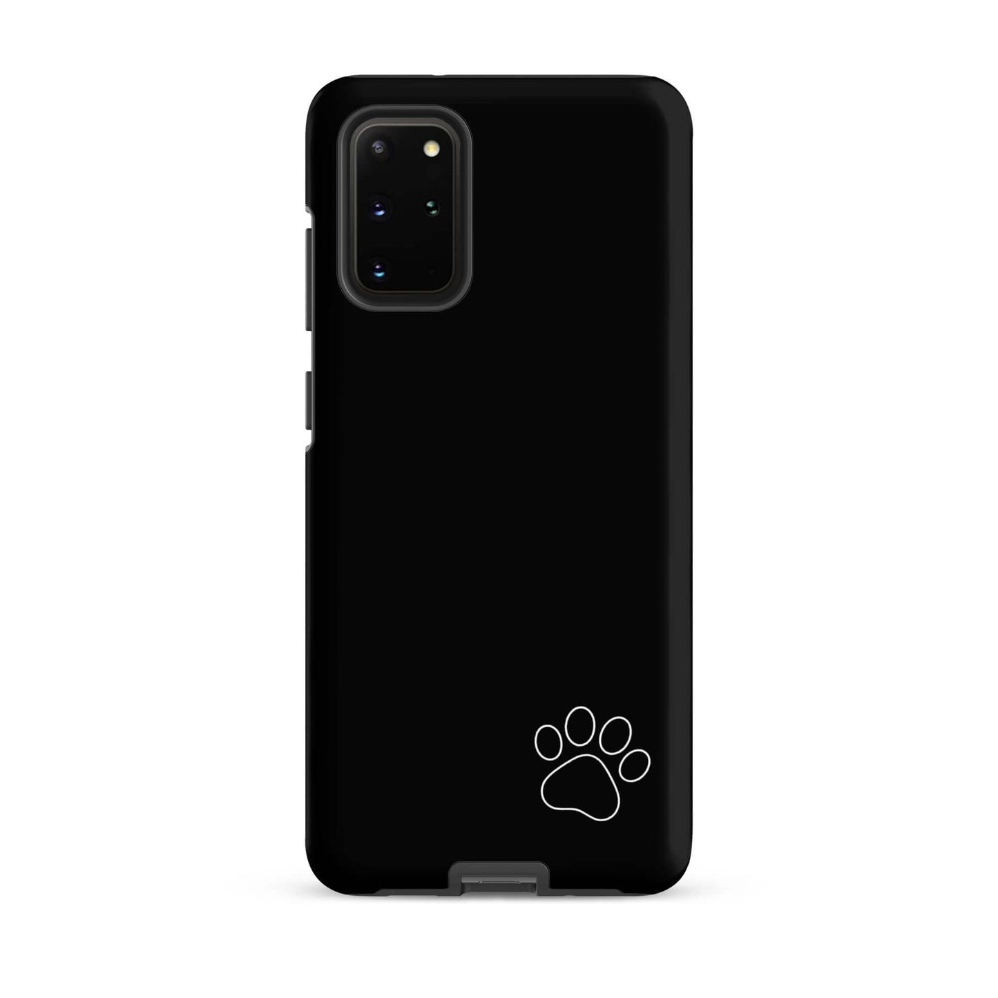 Black Phone Case for Samsung Galaxy with white paw print design in minimalist style, offering protection and elegance.