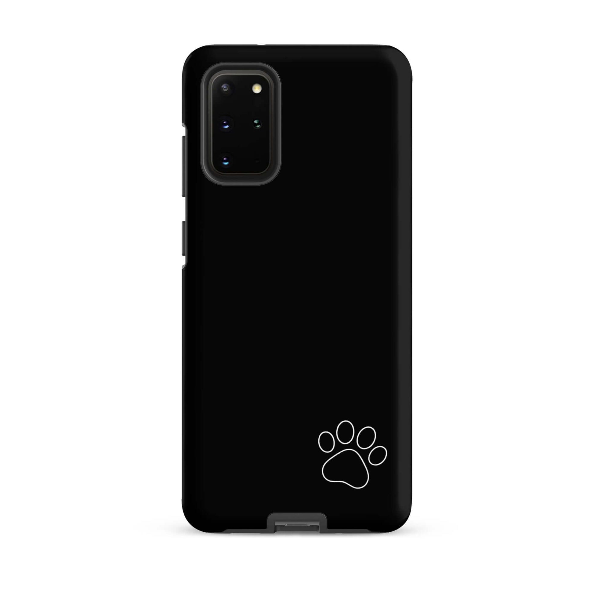 Black Phone Case for Samsung Galaxy with white paw print design in minimalist style, offering protection and elegance.