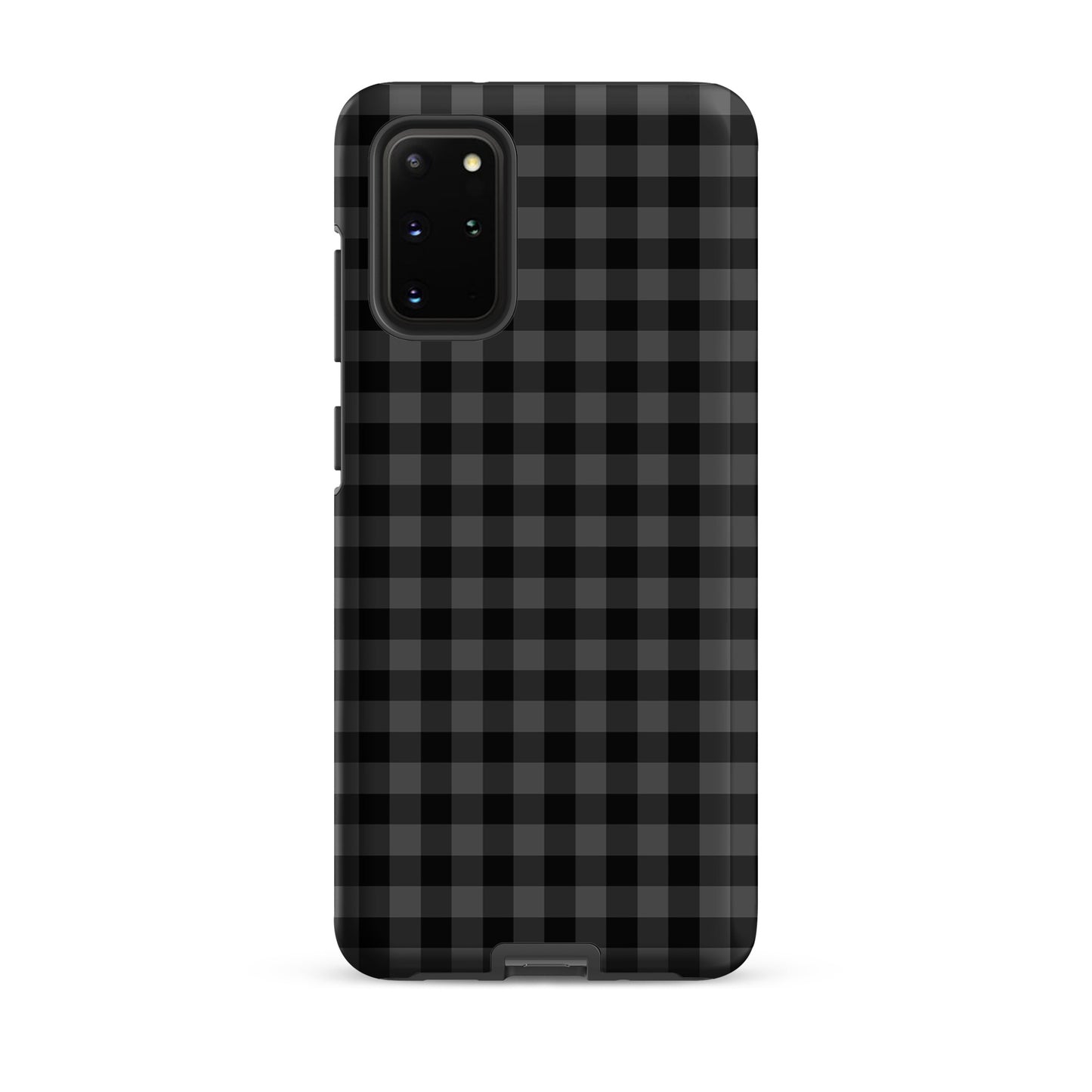 Phone Case for Samsung Galaxy with black gingham pattern, combining style and durability in a sleek protective cover.