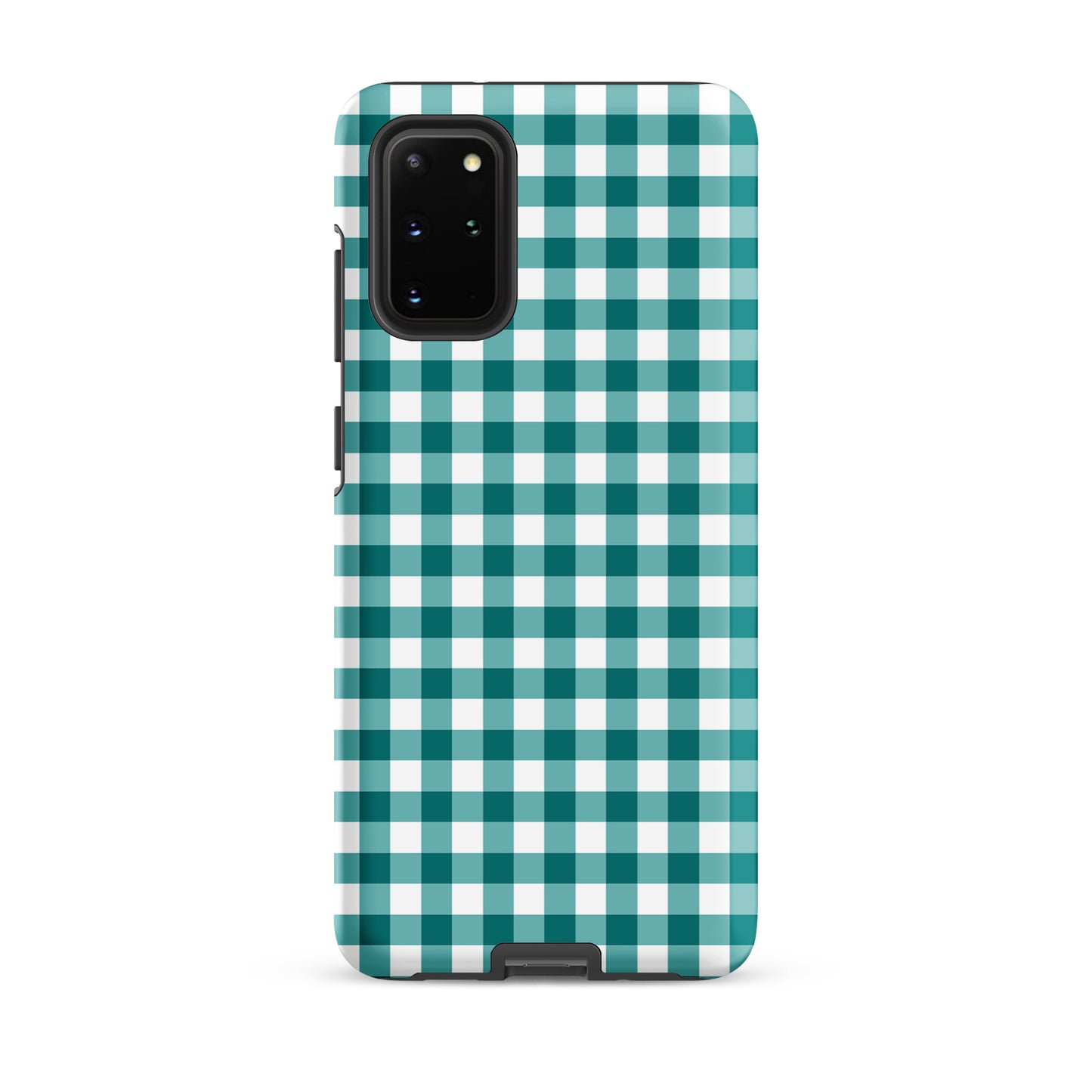 Phone Case for Samsung Galaxy with teal and white gingham pattern, blending style and protection.