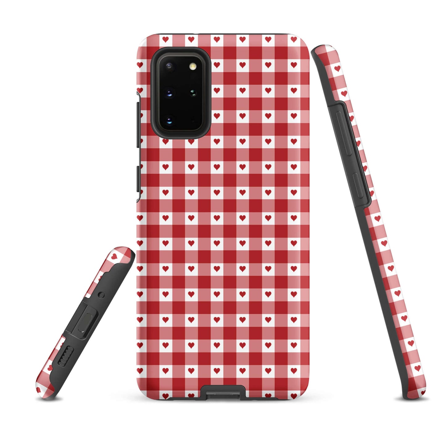 Phone Case for Samsung Galaxy with red and white gingham heart pattern, combining playful charm with durable, stylish design.