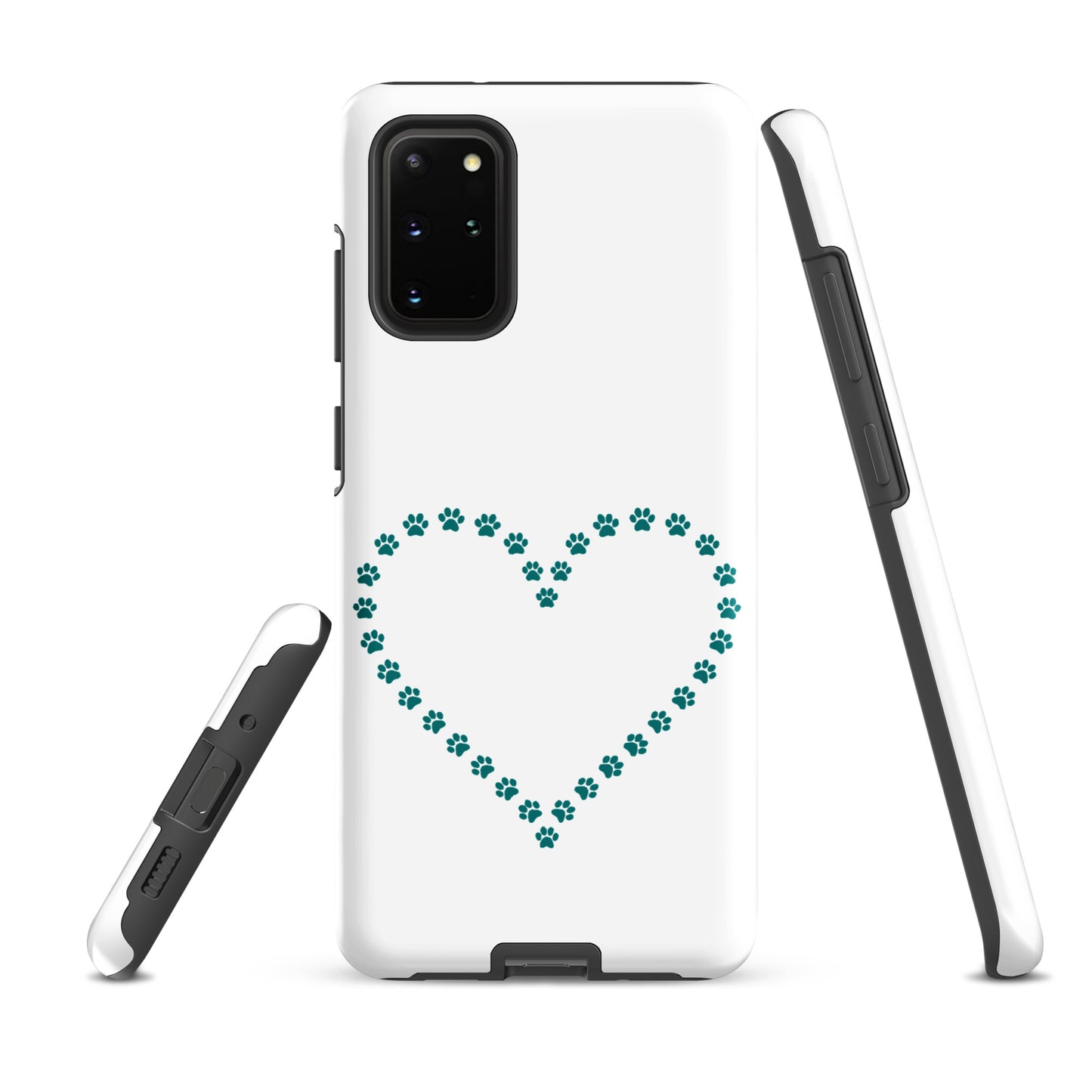 Phone Case for Samsung Galaxy with green paw print heart design for pet lovers, featuring durable protection and playful charm.