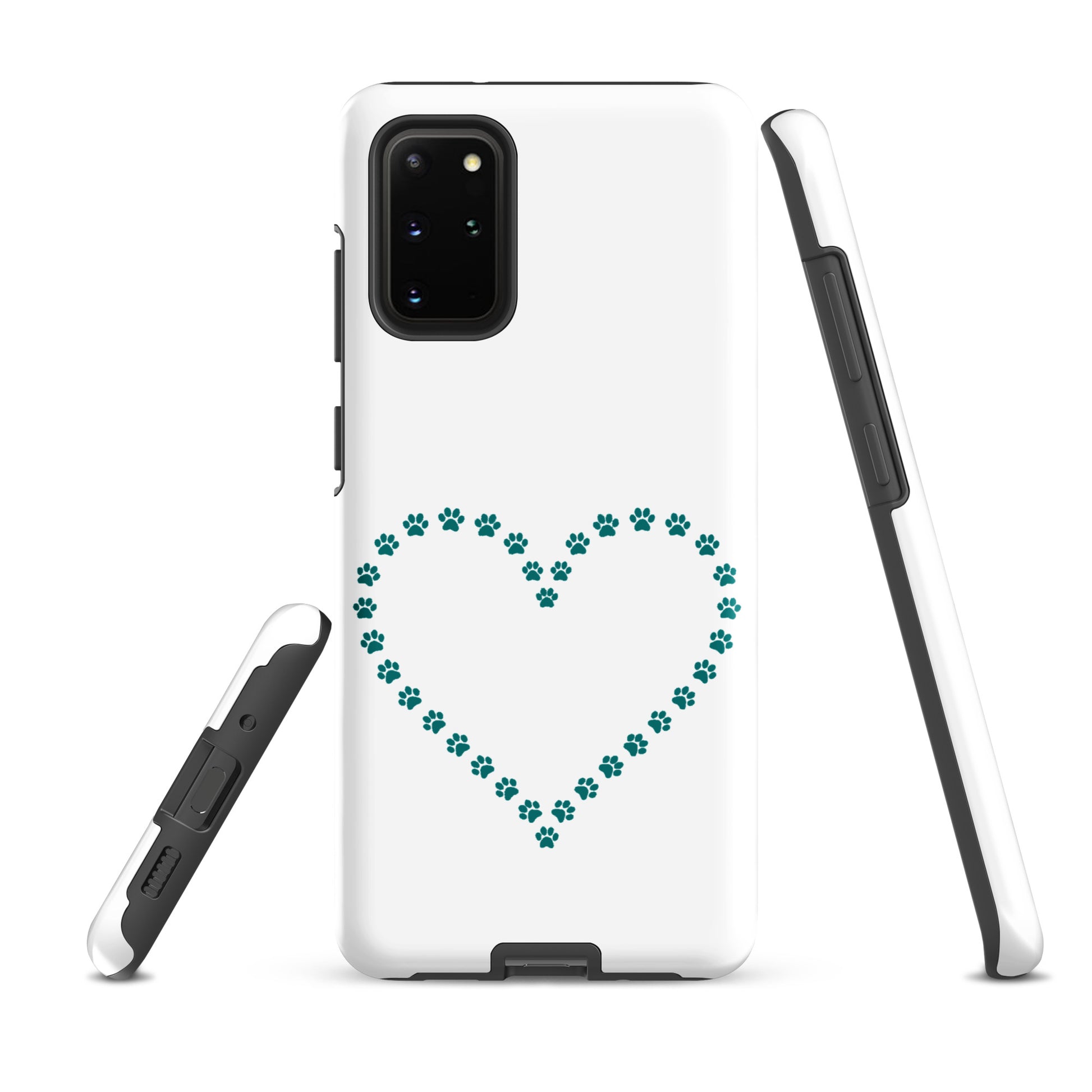 Phone Case for Samsung Galaxy with green paw print heart design for pet lovers, featuring durable protection and playful charm.