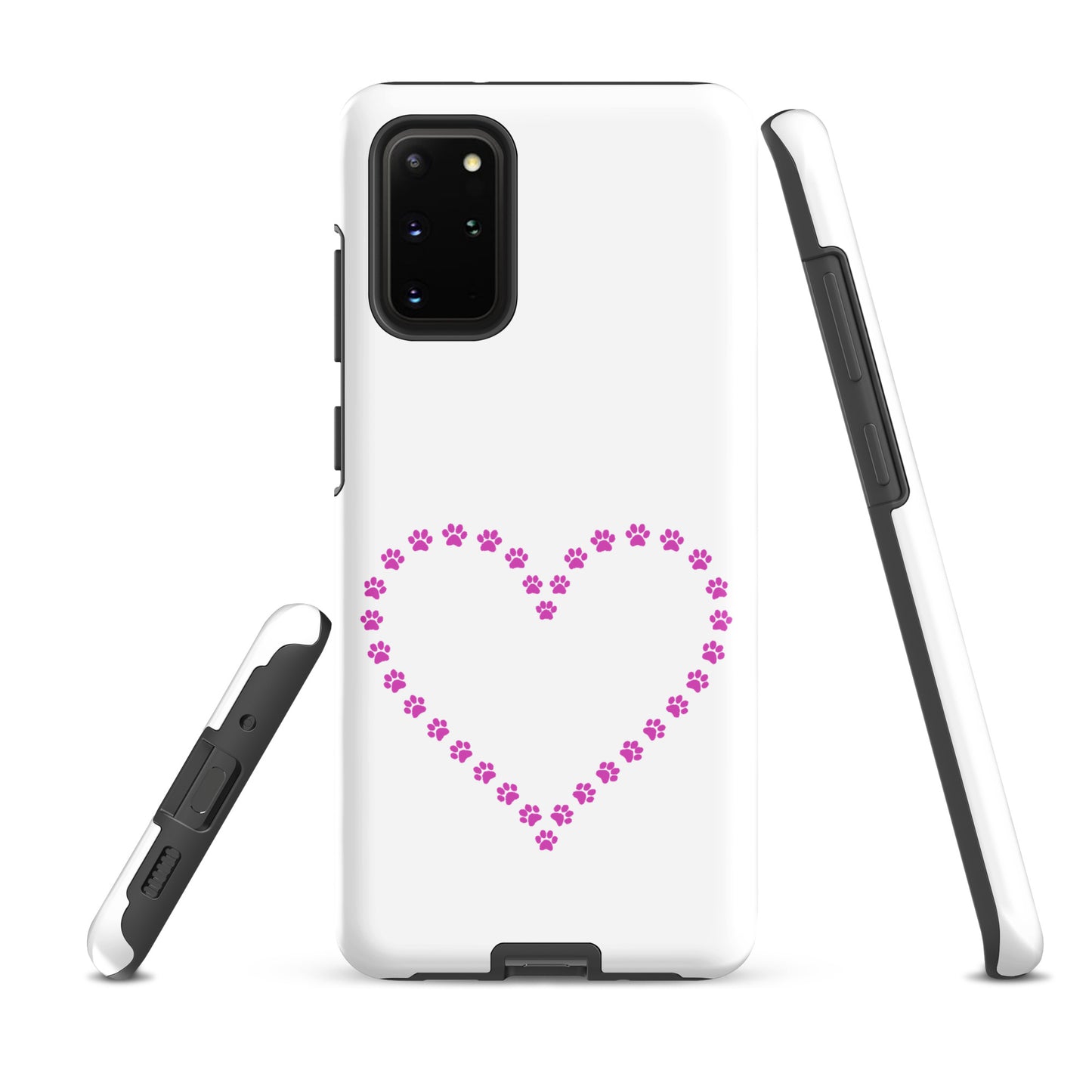 Phone Case for Samsung Galaxy with paw print heart design, perfect for cat and dog lovers. Durable and stylish pet-themed accessory.