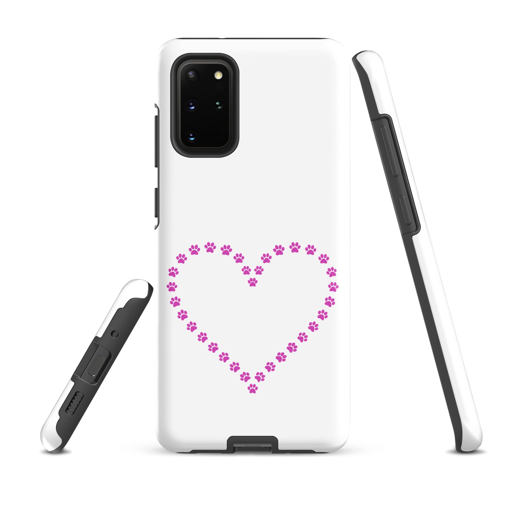 Phone Case for Samsung Galaxy with paw print heart design, perfect for cat and dog lovers. Durable and stylish pet-themed accessory.
