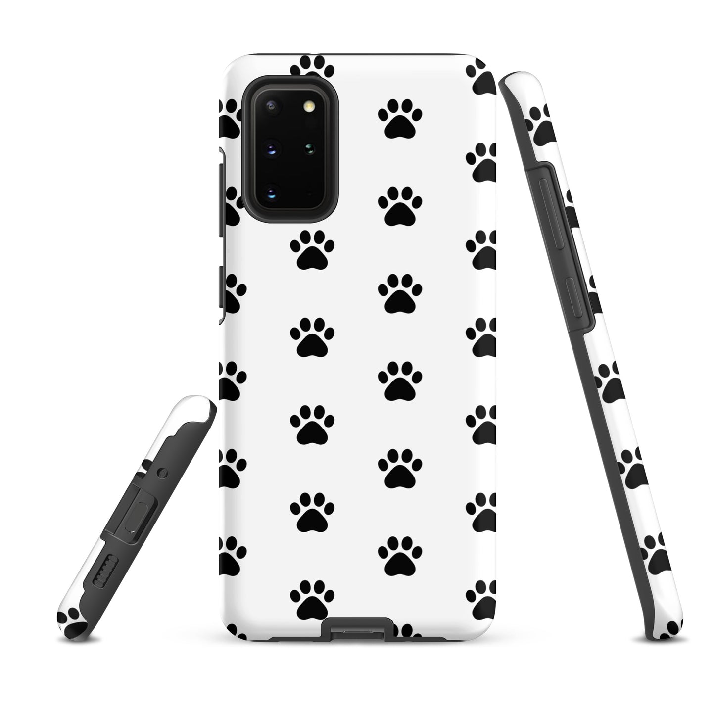 Phone Case for Samsung Galaxy featuring a stylish black paw print design, perfect for pet lovers of cats and dogs seeking a playful aesthetic.