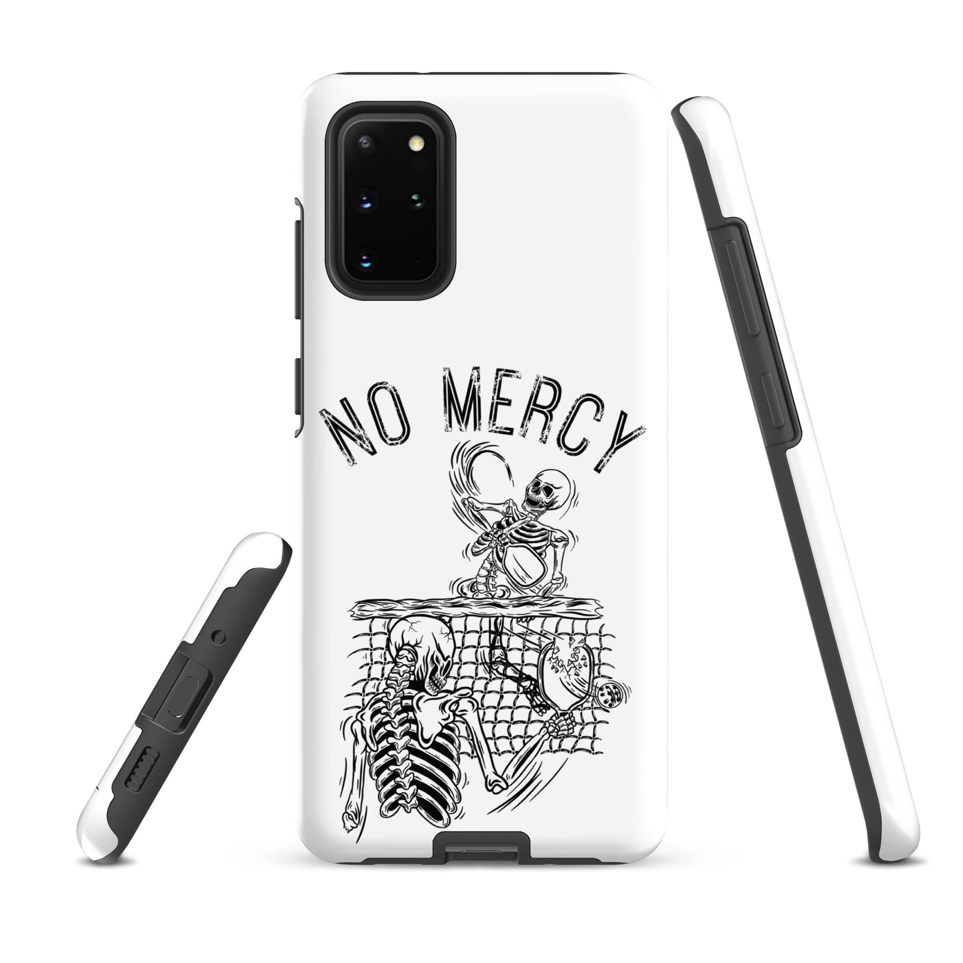 Pickleball Samsung Galaxy Case with No Mercy design, featuring an aggressive skeleton graphic for intense court battles.