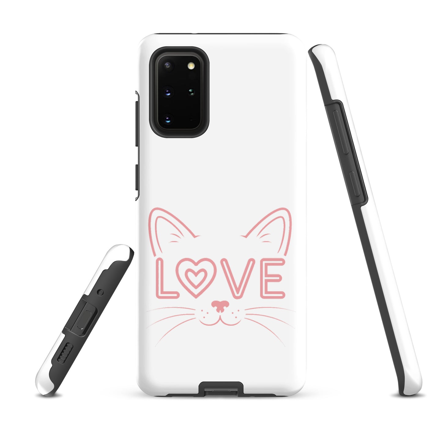 Cat Love phone case for Samsung Galaxy with minimalist cat face and 'LOVE' design.