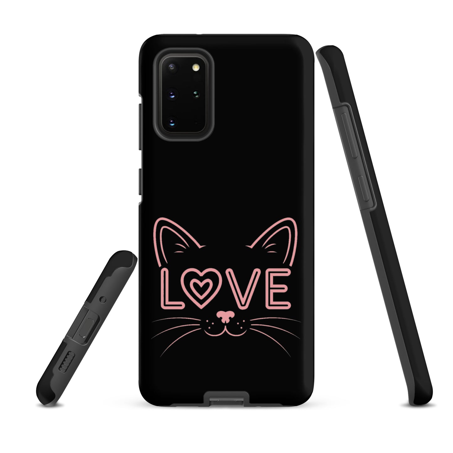 Cat Love phone case for Samsung Galaxy with minimalist cat design and 'love' text.