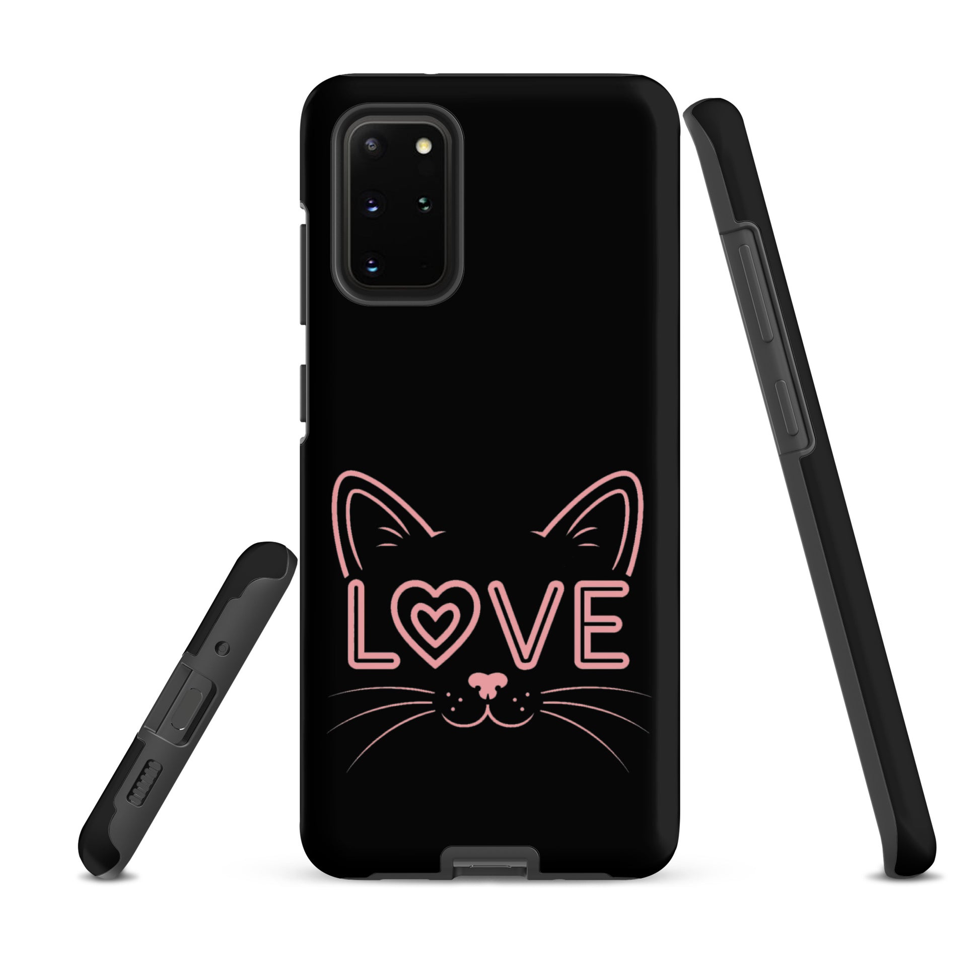 Cat Love phone case for Samsung Galaxy with minimalist cat design and 'love' text.